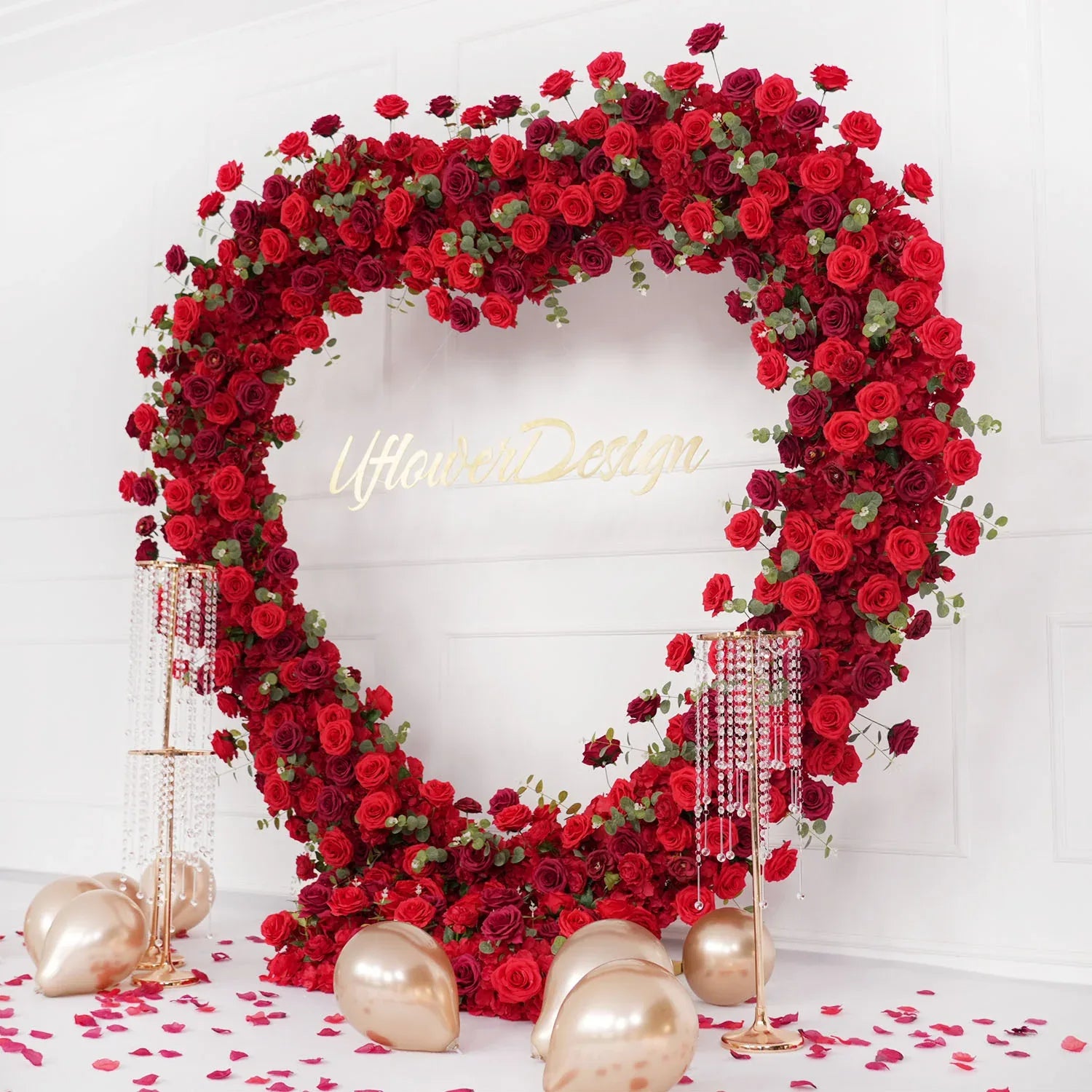 Uflower 2.2m*2.2m Red Rose Wedding Arch Heart Arch Decor SET80056 - Uflower