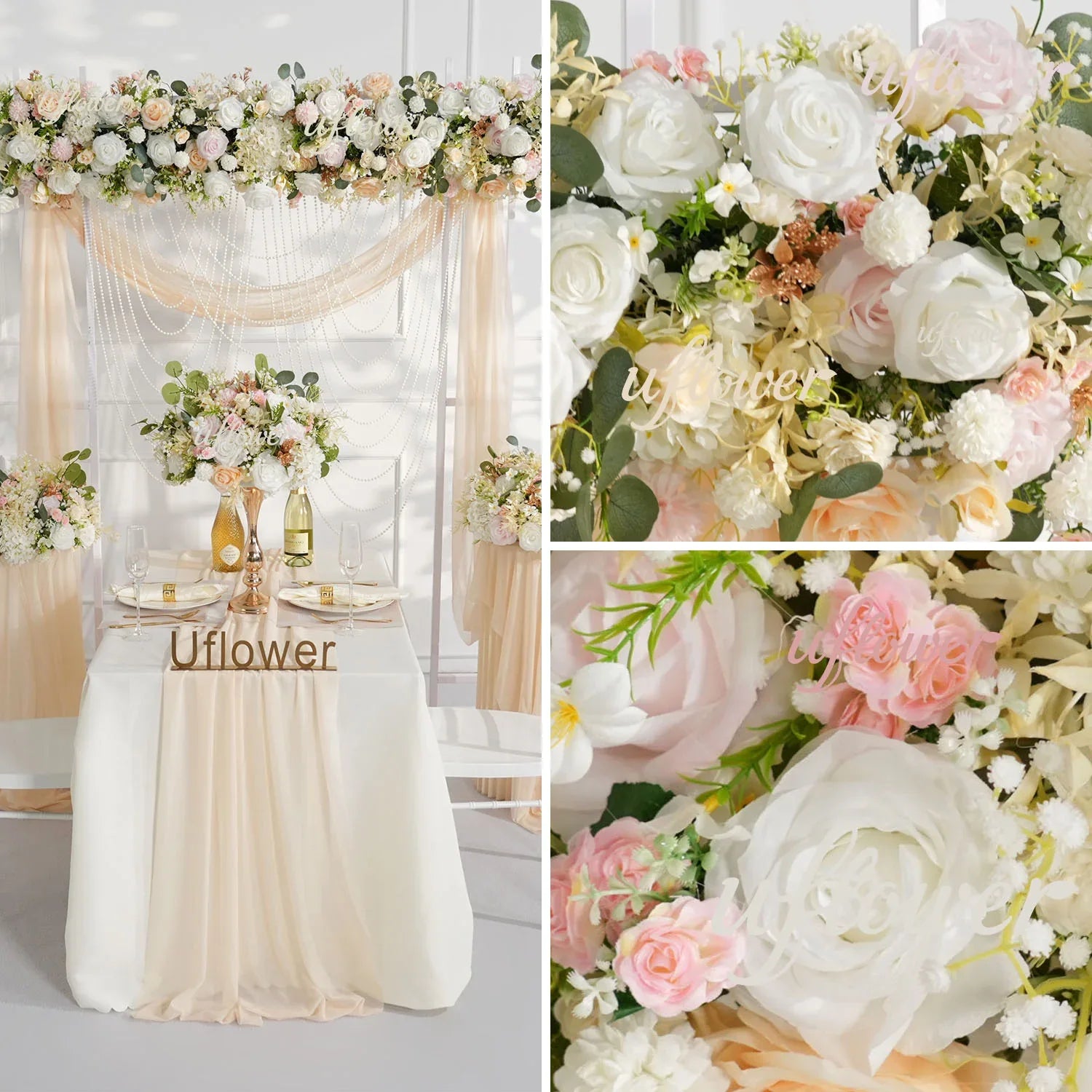 Artificial Champagne Pink White Rose Flower Arrangement Wedding Backdrop Decor Props SET80145 - Uflower