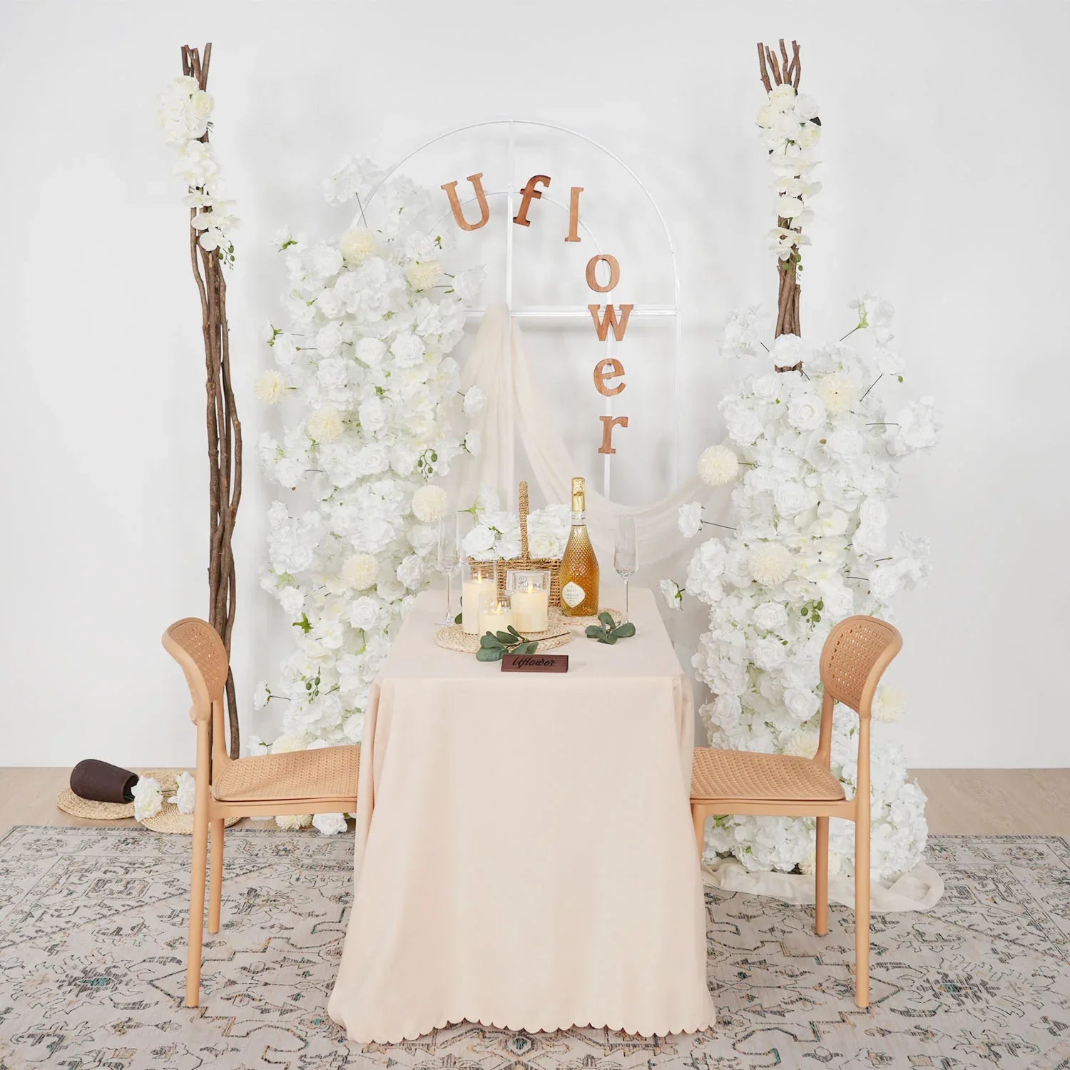 Artificial White Rose Wedding KT Backdrop Flower Row Decor SET80071 - Uflower