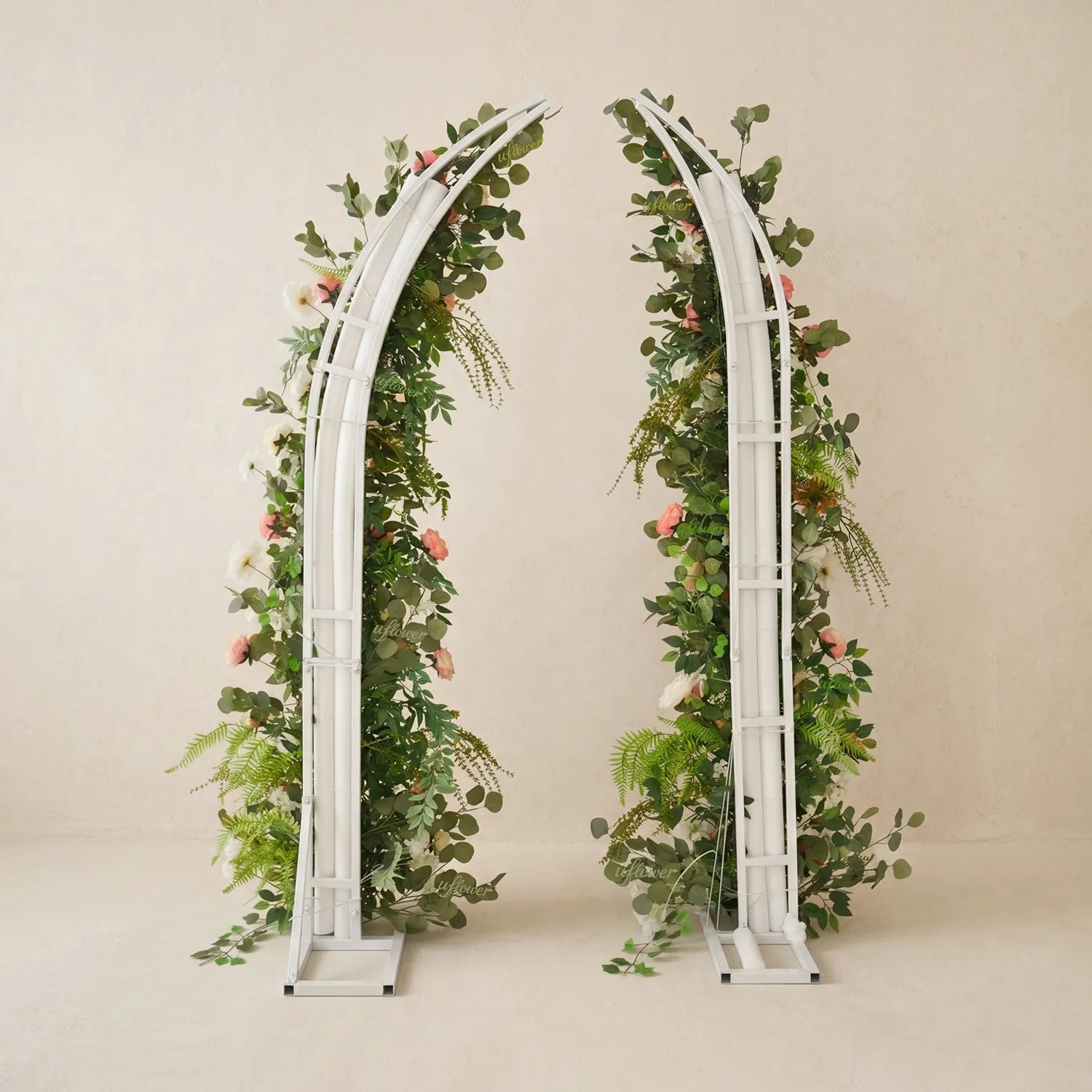 Uflower Pink White Greenery Horn Arch Wedding Backdrop Party Event Decor Props SET80252-01