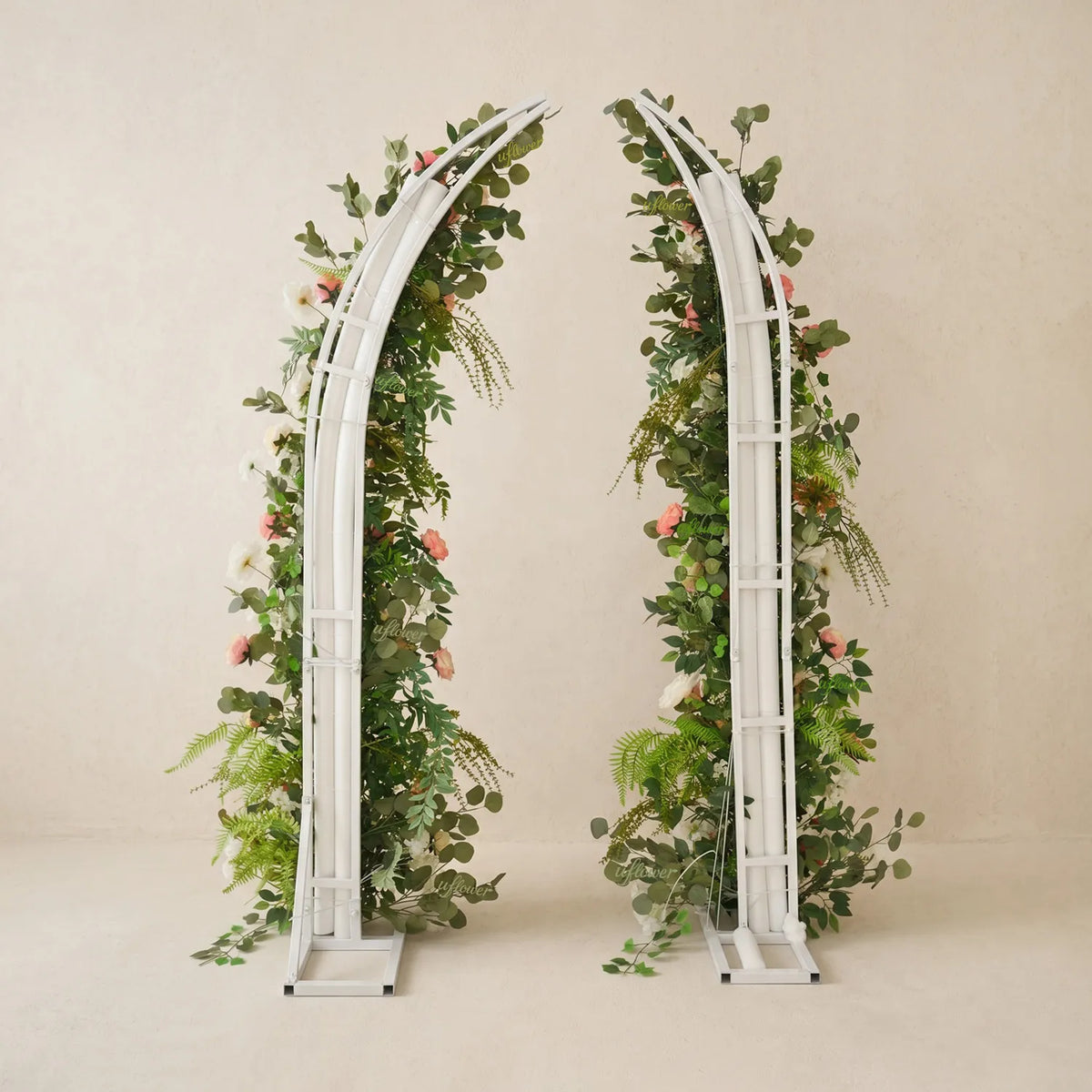 Uflower Pink White Greenery Horn Arch Wedding Backdrop Party Event Decor Props SET80252-01