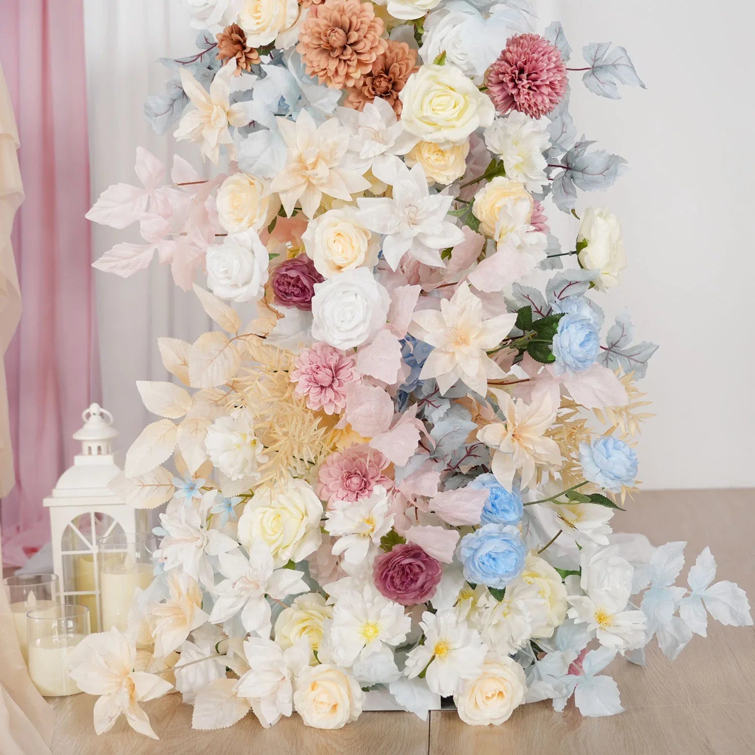 Uflower Pink Blue Champagne Horn Arch Decor Wedding Backdrop Floral Ball Arrangement SET80119 - Uflower