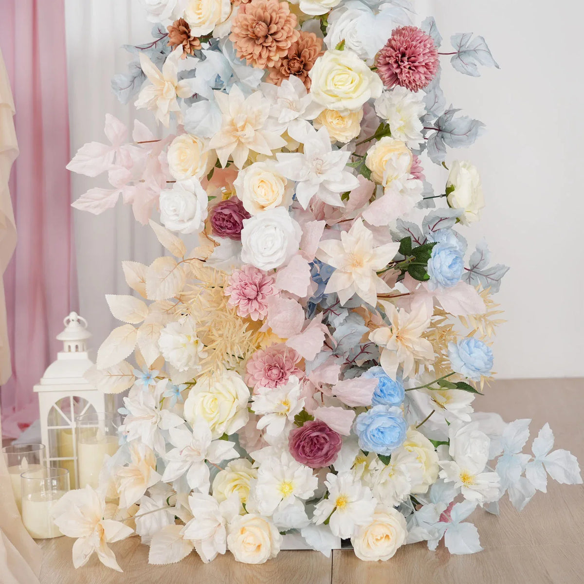 Uflower Pink Blue Champagne Horn Arch Decor Wedding Backdrop Floral Ball Arrangement SET80119 - Uflower