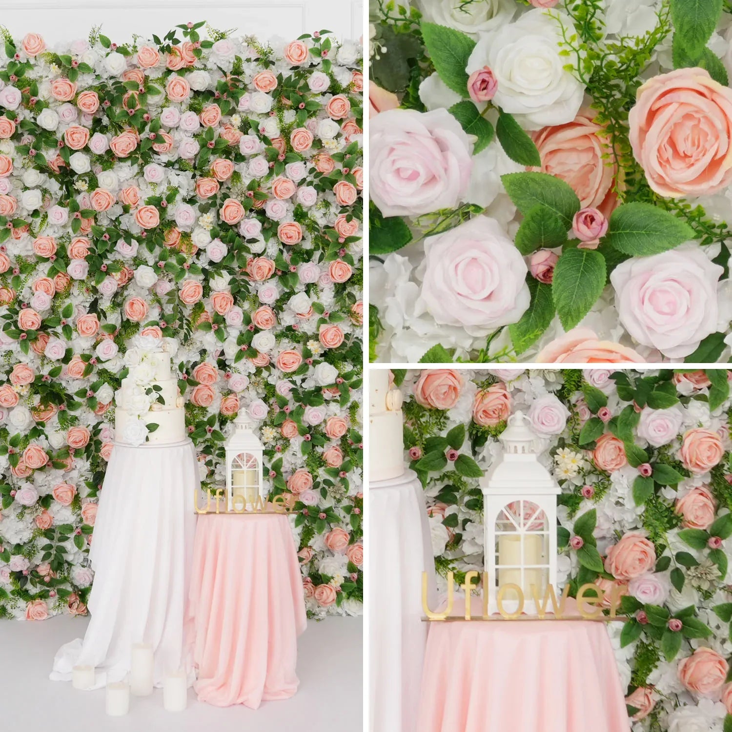 Uflower Artificial Pink White Flower Wall Wedding Backdrop Deco Birthday Party SET80111 - Uflower