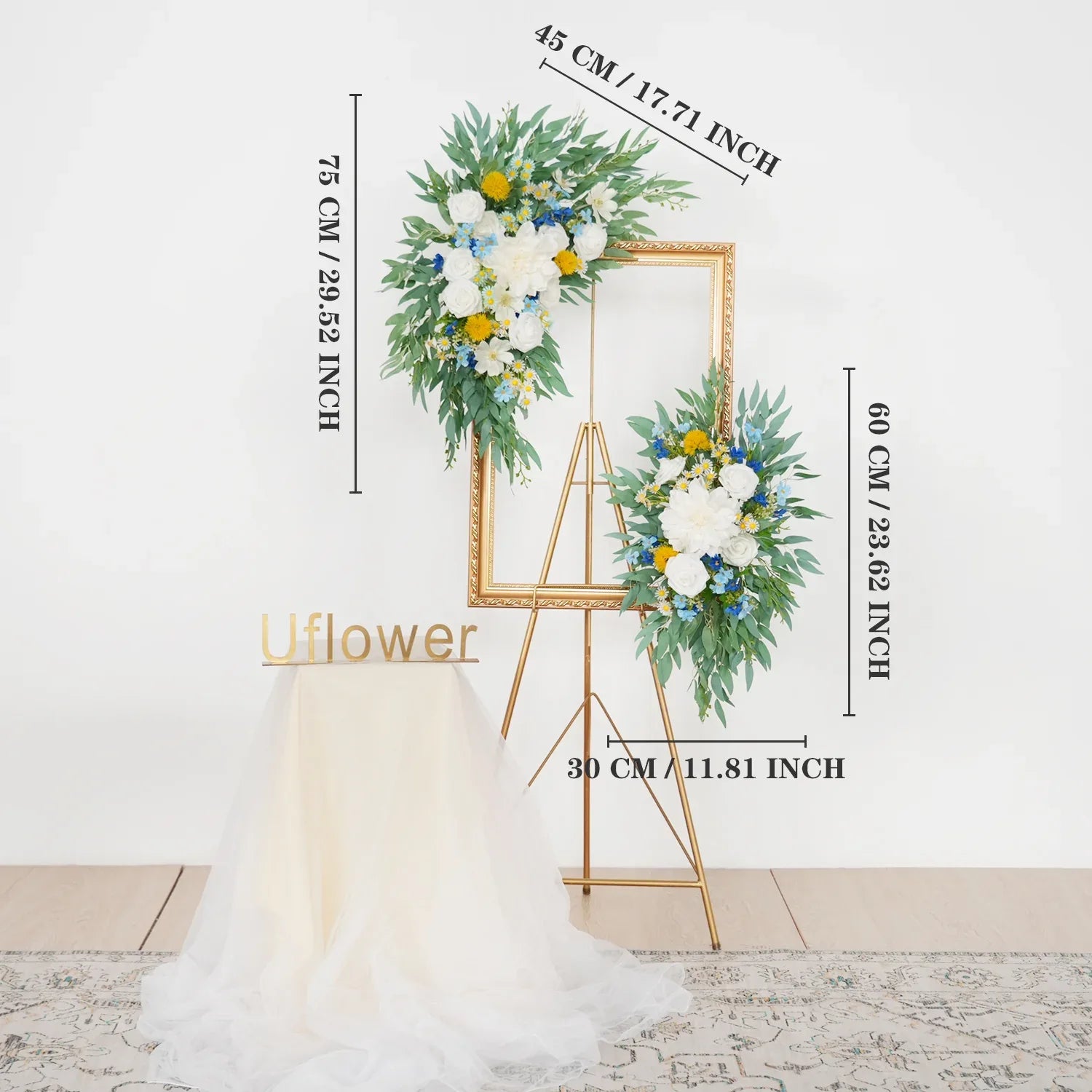 Uflower Rose Green White Flower Willow Leaf Wedding Welcome Flower Floral Decor SET80076 - Uflower