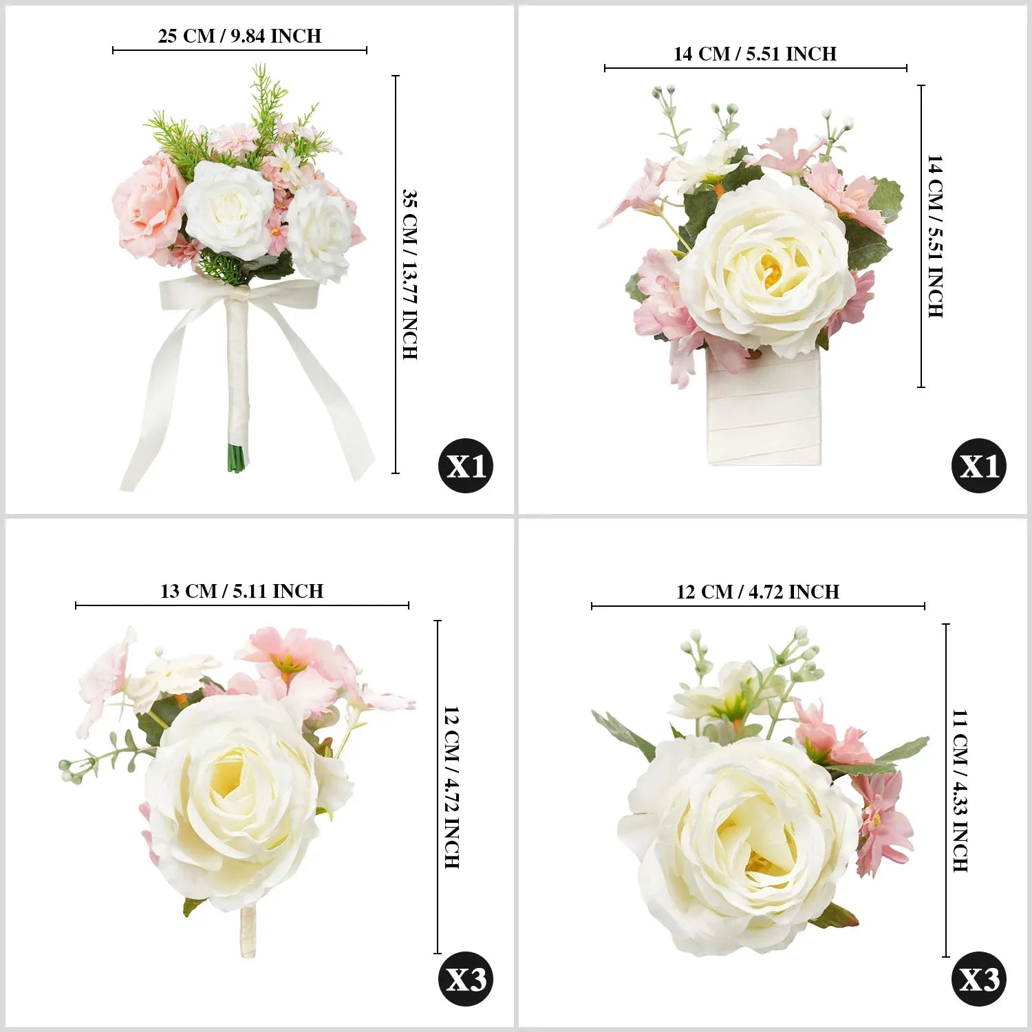Uflower Pink White Series Bride Bouquet Wrist Corsage Groom Boutonniere Wedding Event Supplies SET80080-01 - Uflower