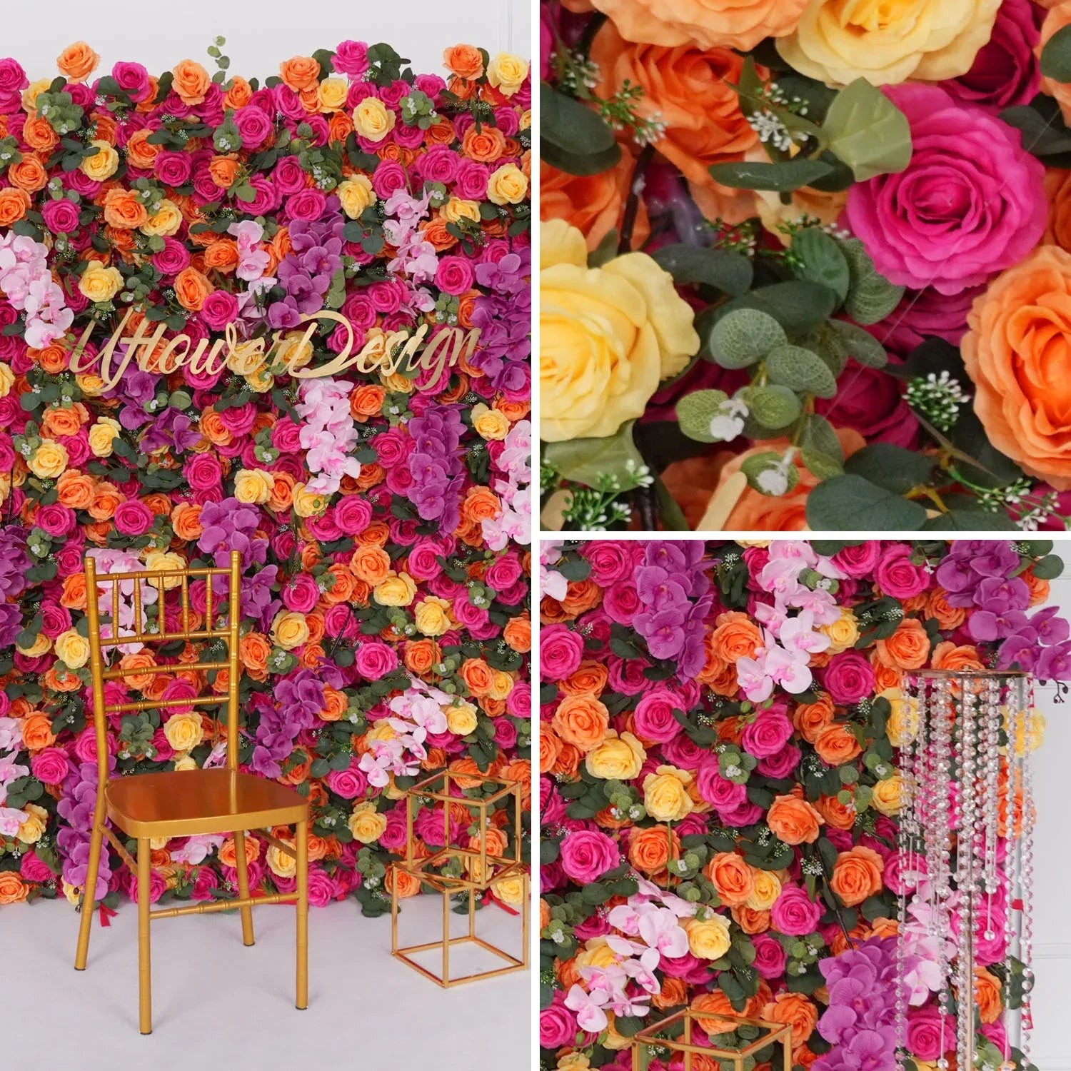Uflower Artificial Flower Wall Colorful Rose Floral Backdrop Wedding Party Proposal Decor SET80068-01 - Uflower