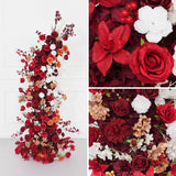 Uflower Autumn Red Rose Floral Horn Arch Wedding Party Backdrop Decor SET80134 - Uflower