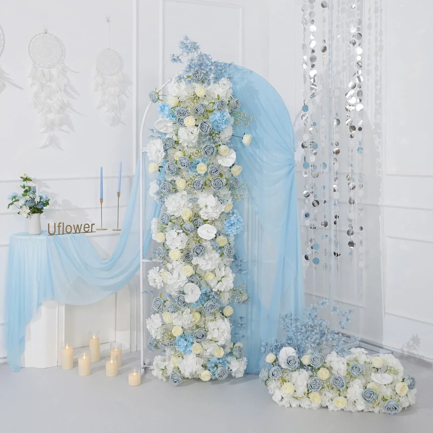 Uflower Blue White Flower Wedding Backdrop Arch Floral Arrangement SET80121 - Uflower