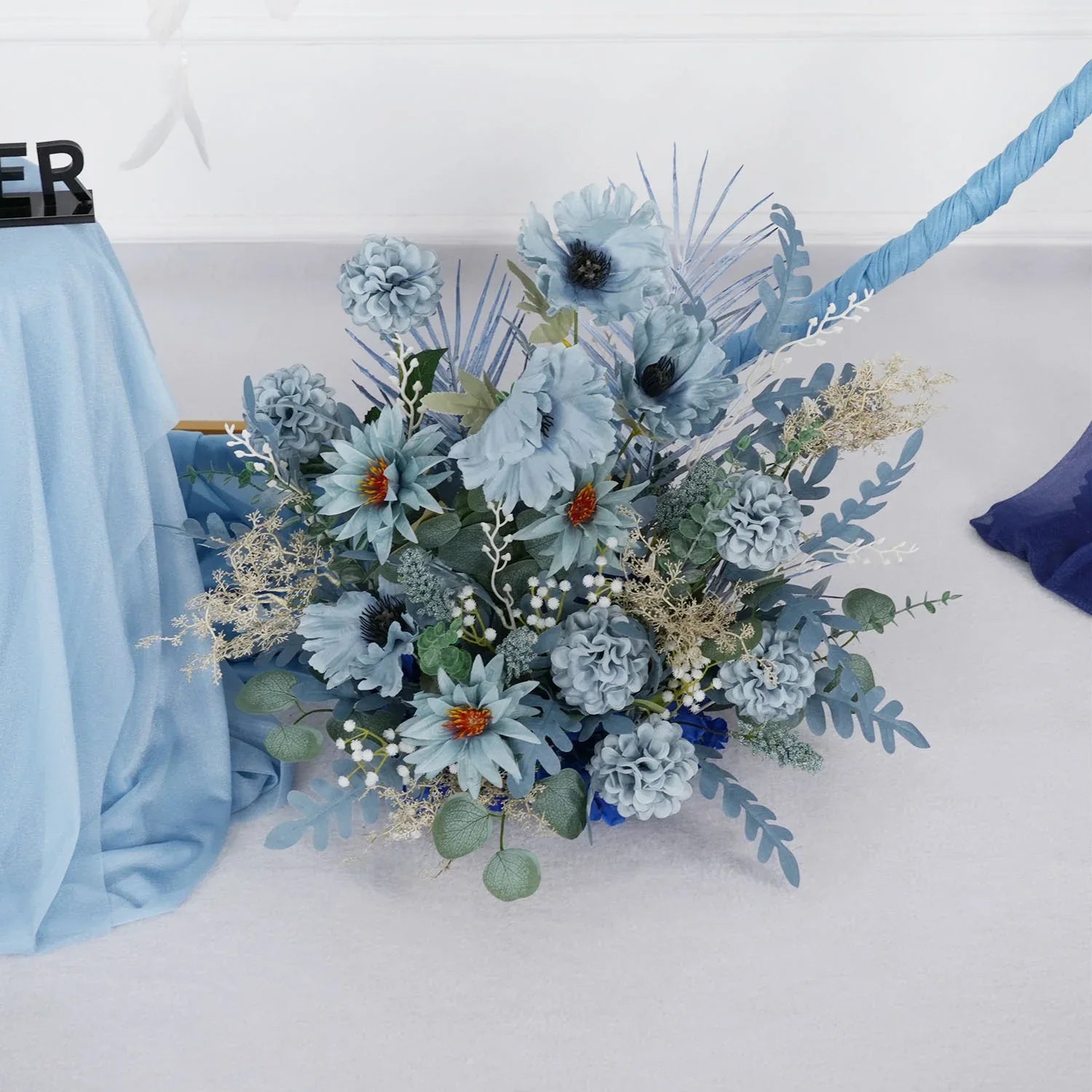 Artificial Grayish Blue Wedding KT Backdrop Flower Row Decor SET80072 - Uflower