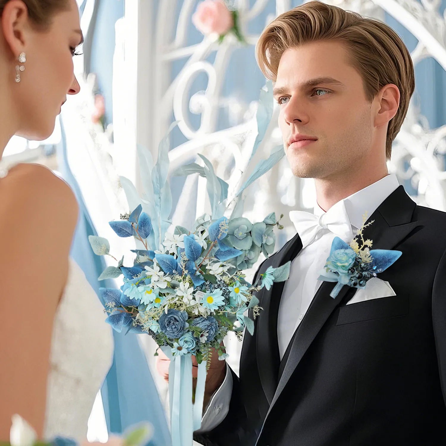 Uflower Boutonnieres in Dusty Blue MG80007-03*6