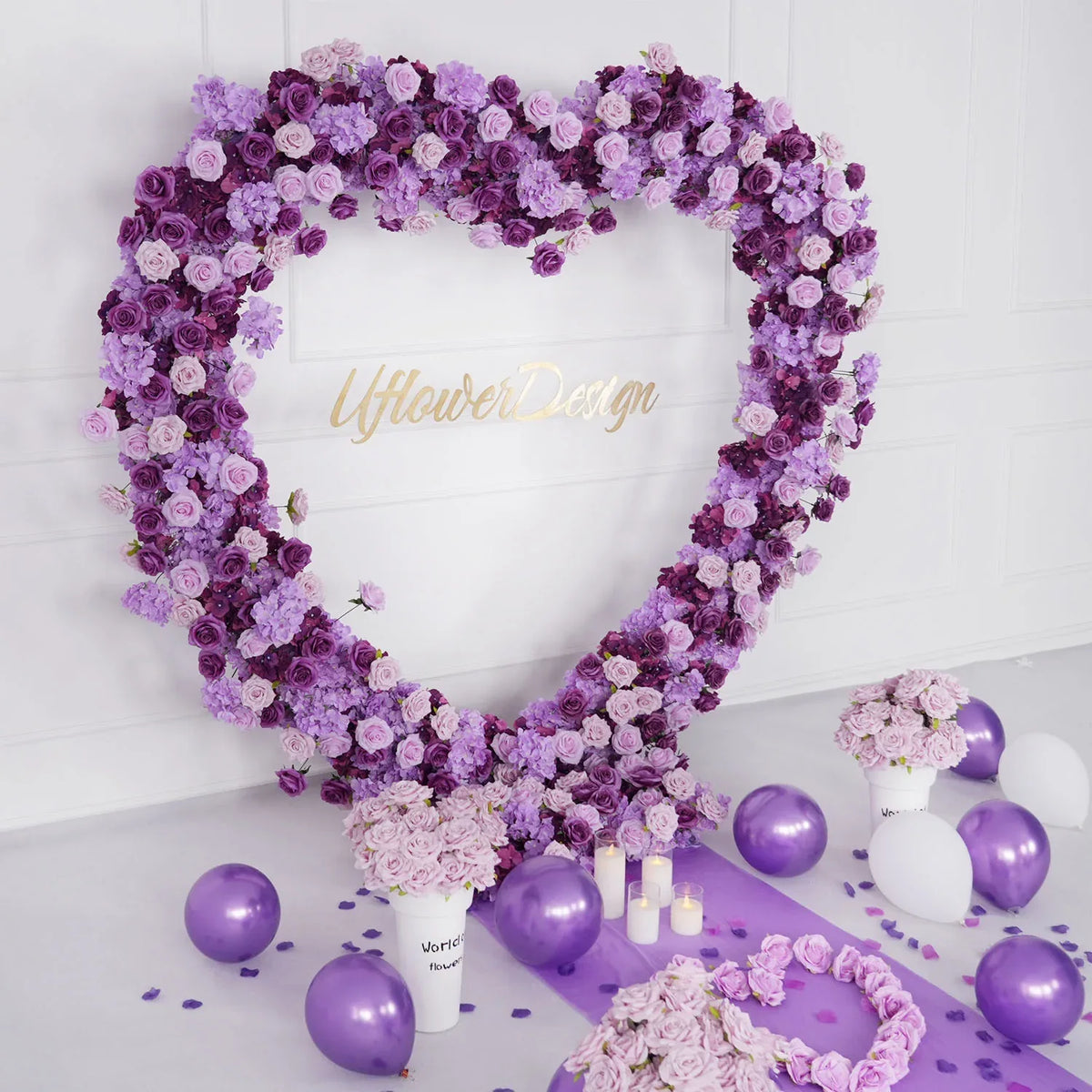 Artificial Purple Rose Heart Arch Wedding Decor SET80065 - Uflower