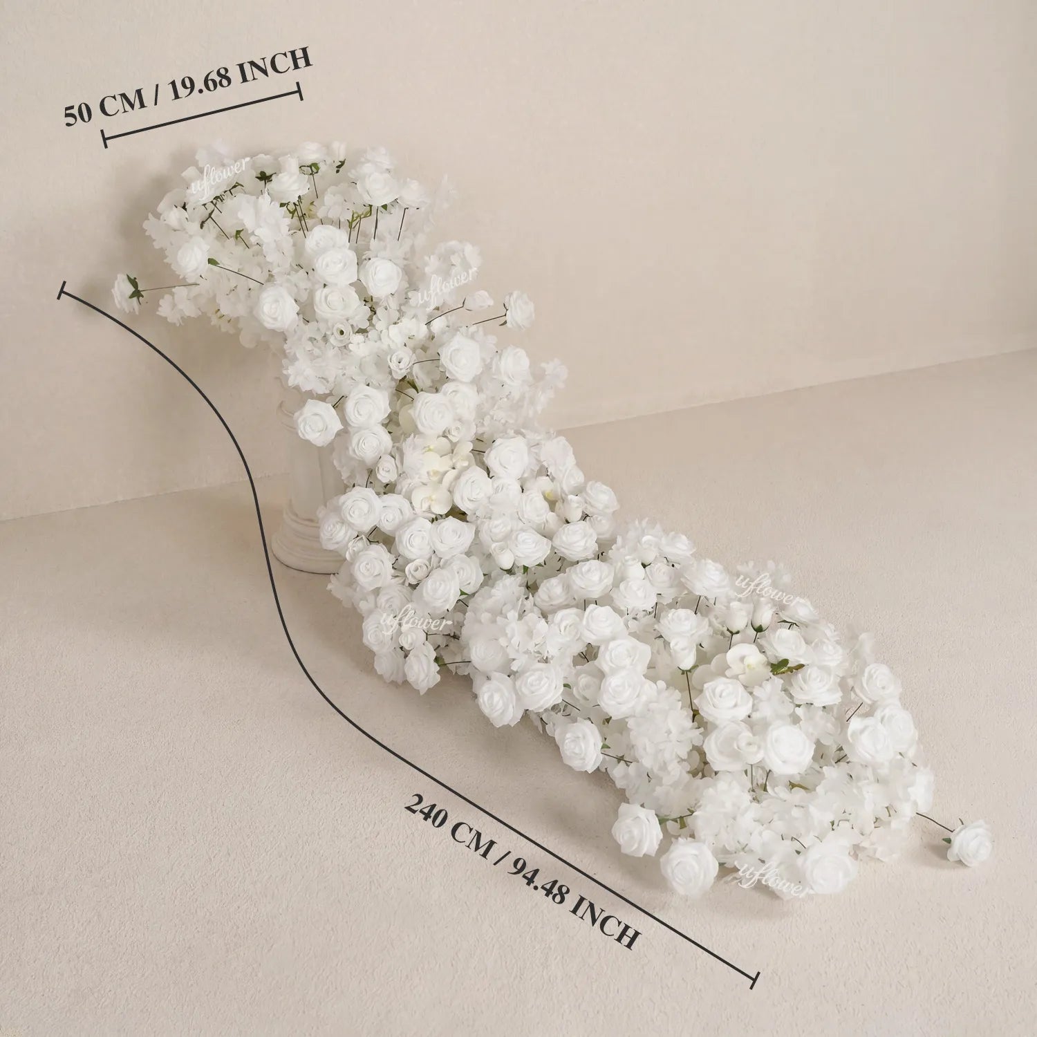 Uflower White Rose Flower Row Wedding Background Square Arch SET80256-01