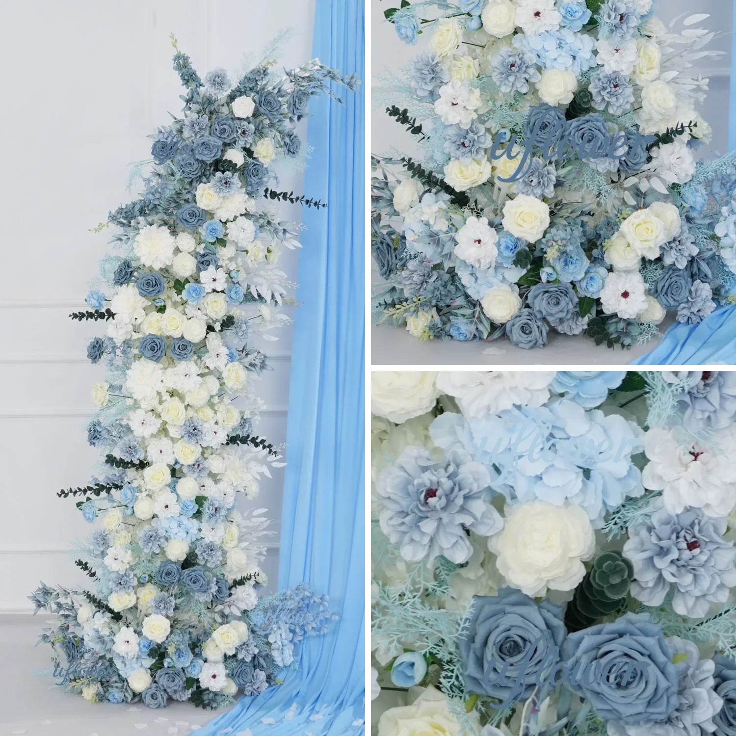 Uflower Blue White Floral Horn Arch Wedding Party Backdrop Decor SET80135 - Uflower