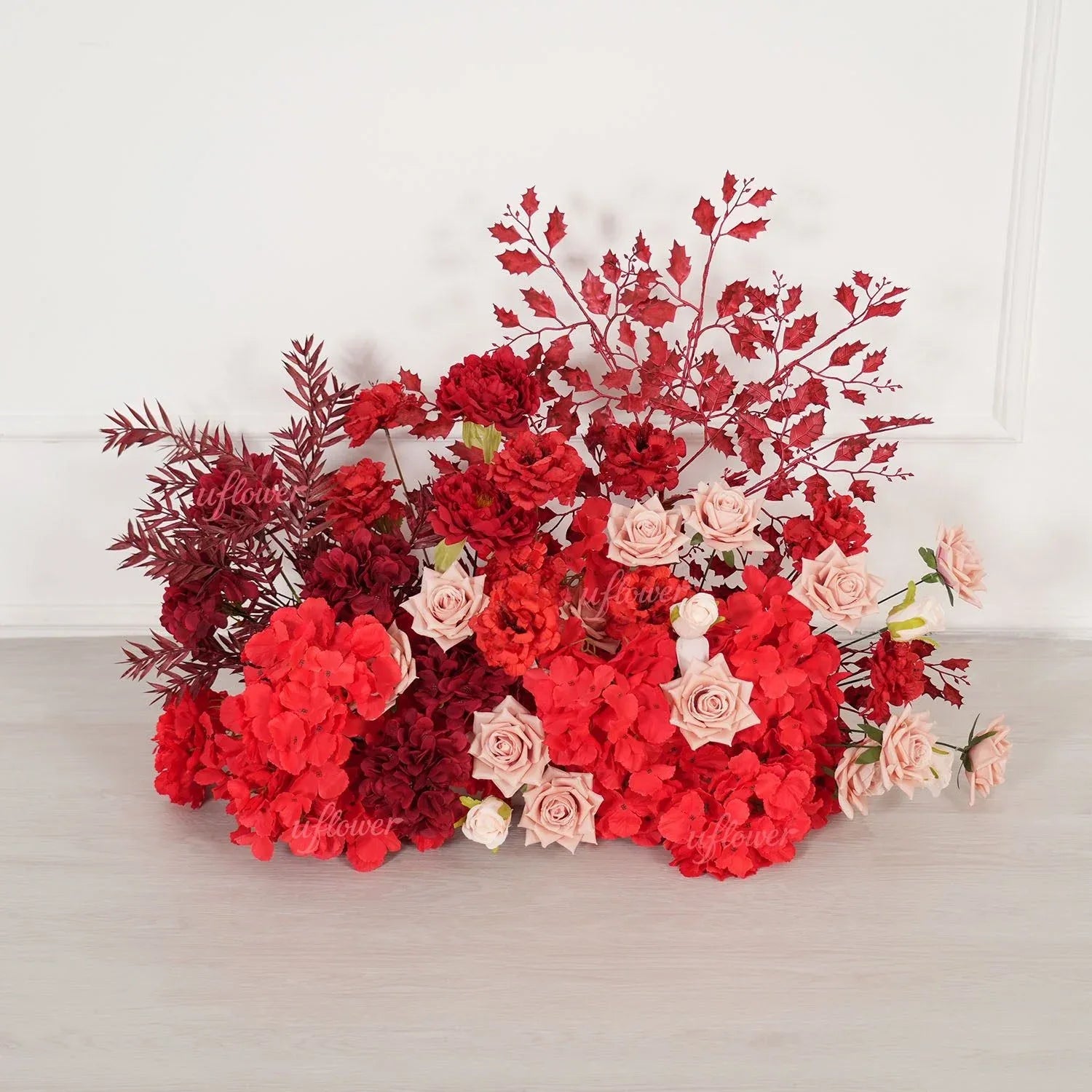 Uflower Red Floral Arrangement Wedding Backdrop Floral Props SET80164-01 - Uflower