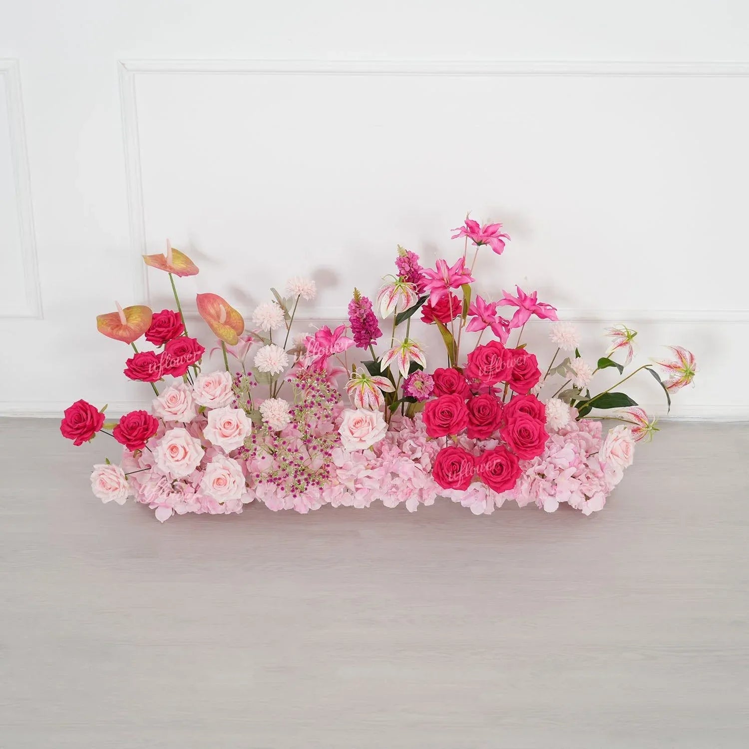 Uflower Rose Pink Floral Arrangement Wedding Backdrop Floral Props SET80193 - Uflower