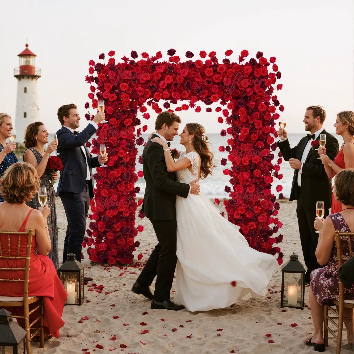 Uflower Artificial Flower Arch 5D Red Burgundy Roses Wedding Decor SET80044 - Uflower