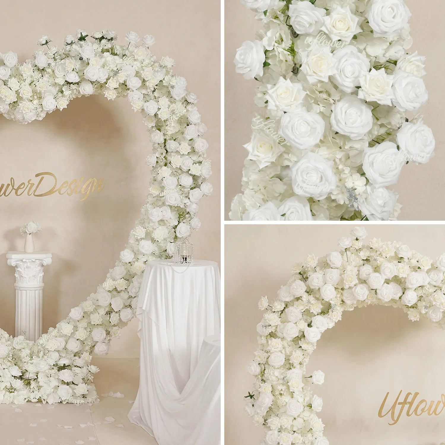 Uflower Artificial White Rose Heart Arch Wedding Decor SET80247-02