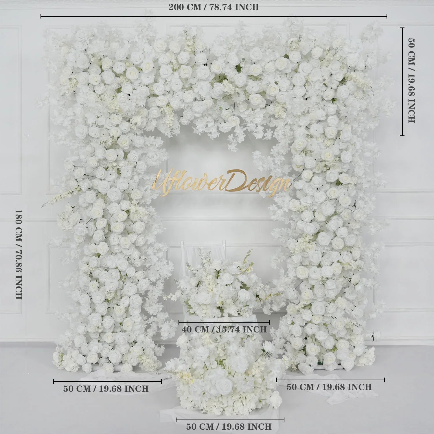 Uflower Artificial White Rose Flower Arrangement Wedding Backdrop Decor Props SET80052-01 - Uflower