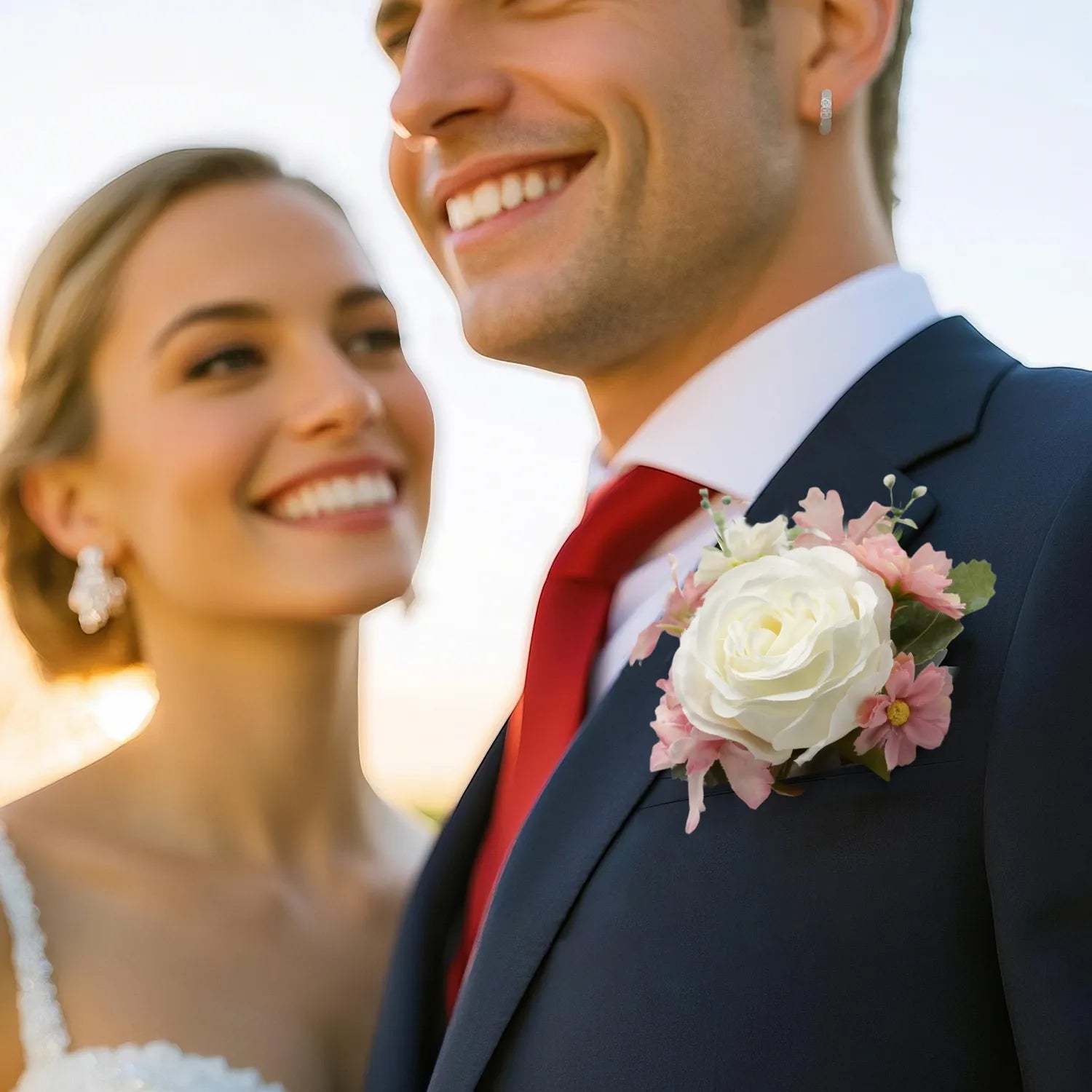 Uflower Boutonnieres in Pink White with Card MG80001-02*6