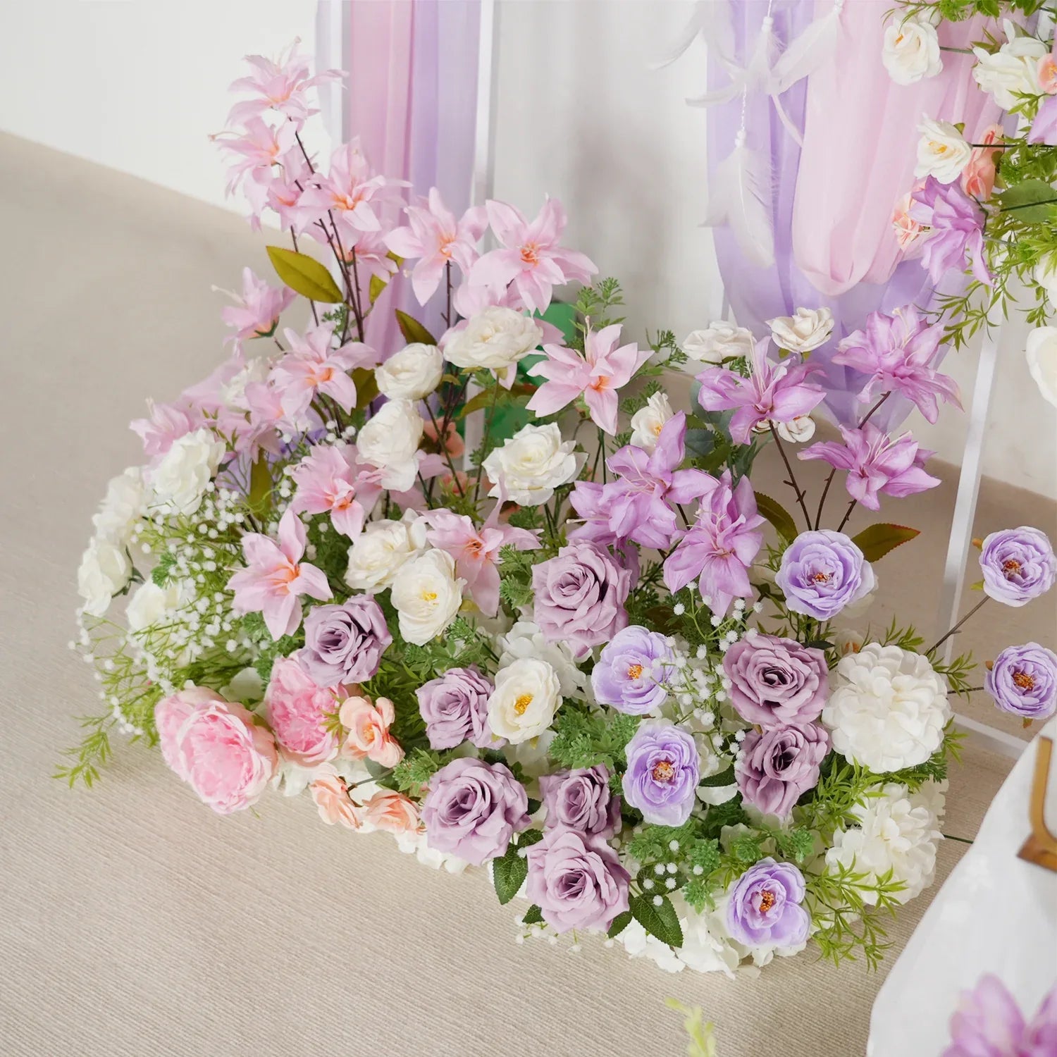 Uflower Artificial Purple Pink Wedding KT Backdrop Flower Row Decor SET80077 - Uflower