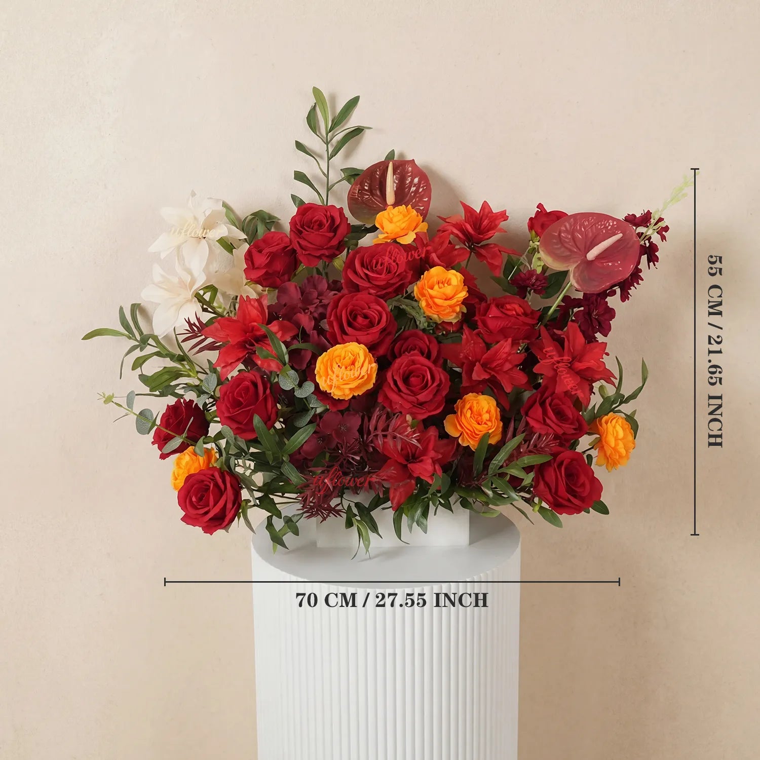 Uflower Red Orange  Flower Wedding Backdrop Arch Floral Arrangement SET80224