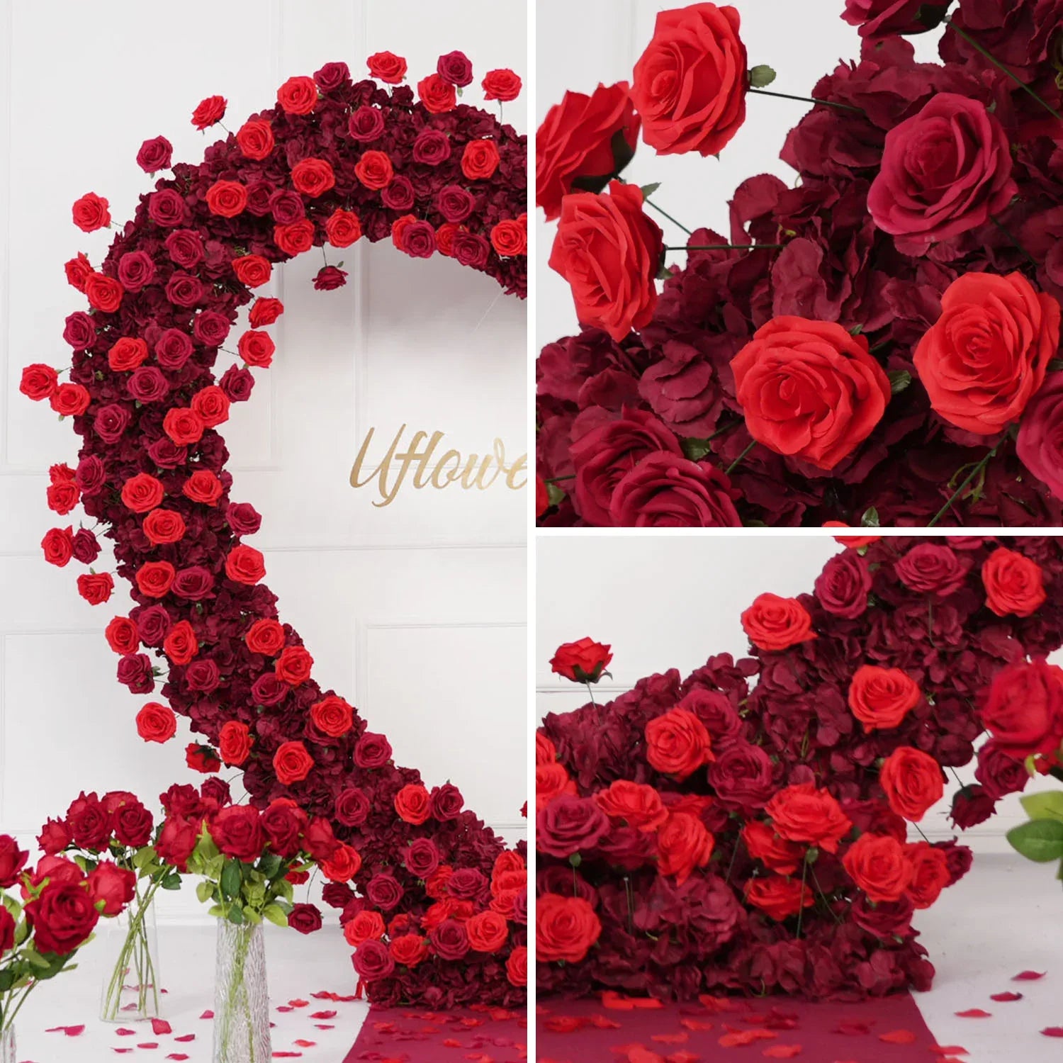 2*2m Rose Red Flower Wall Wedding Decor SET80045-01 - Uflower