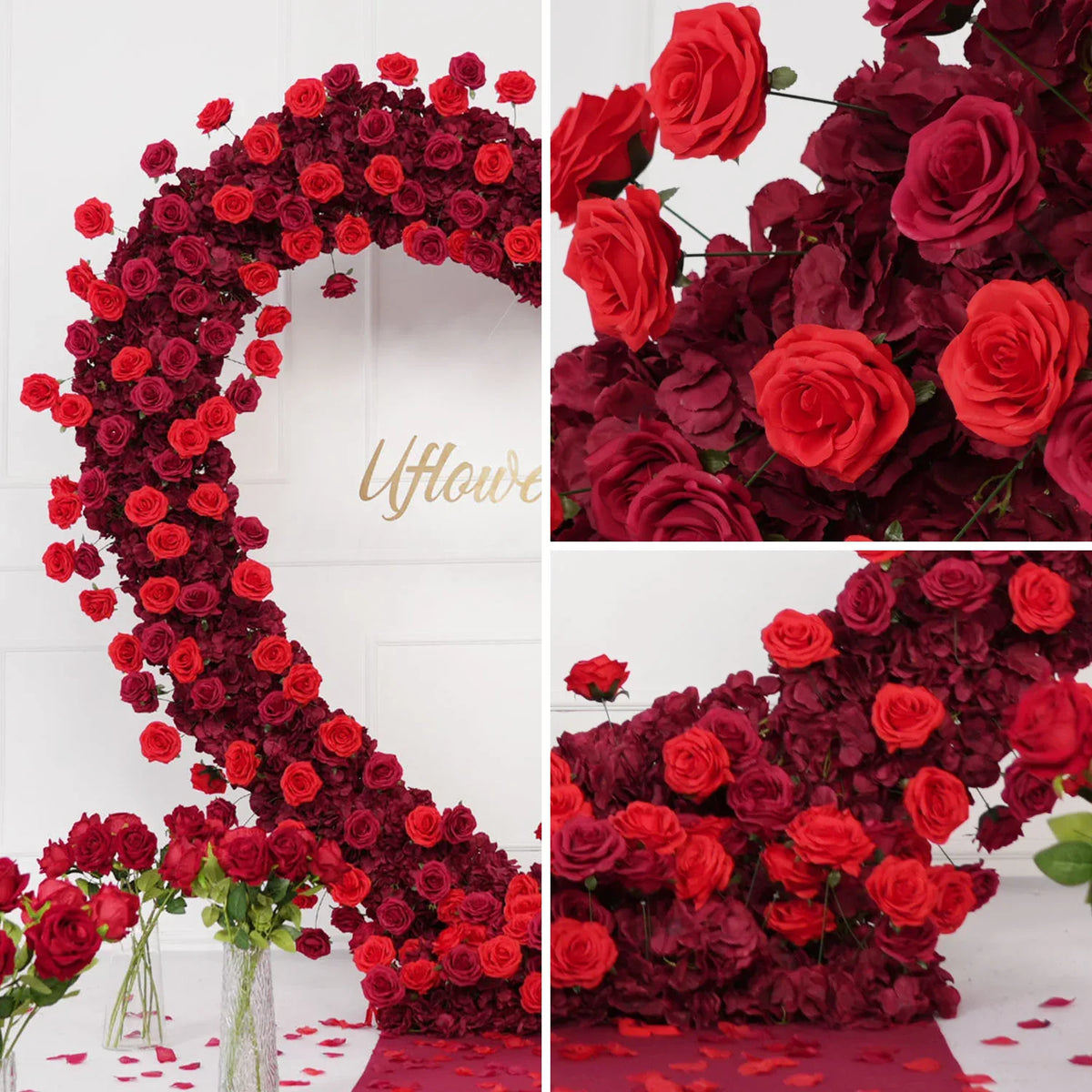 2*2m Rose Red Flower Wall Wedding Decor SET80045-01 - Uflower
