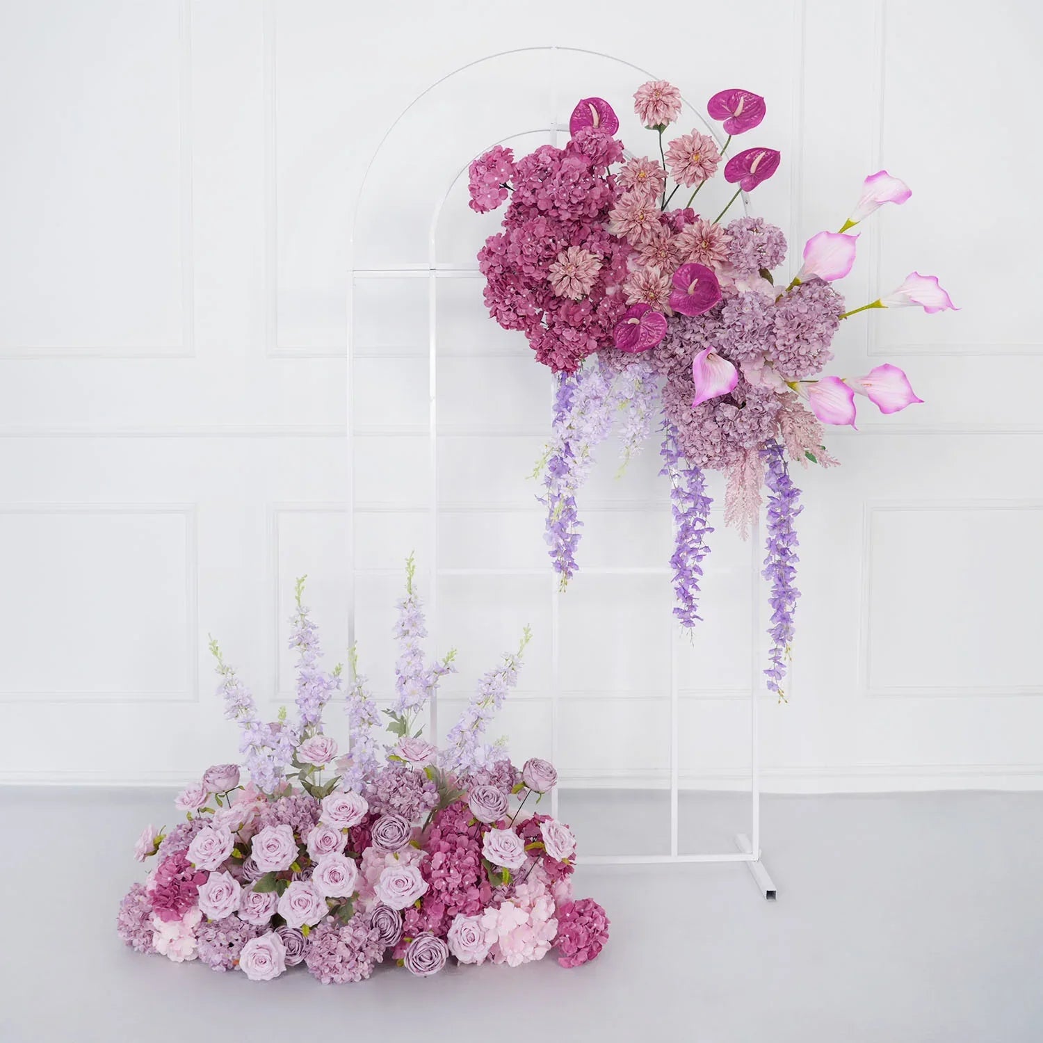 Uflower Rose Hydrangea Calla Lily Wedding Backdrop Arch Hanging Flower Row Floor Floral Arrangement SET80083 - Uflower