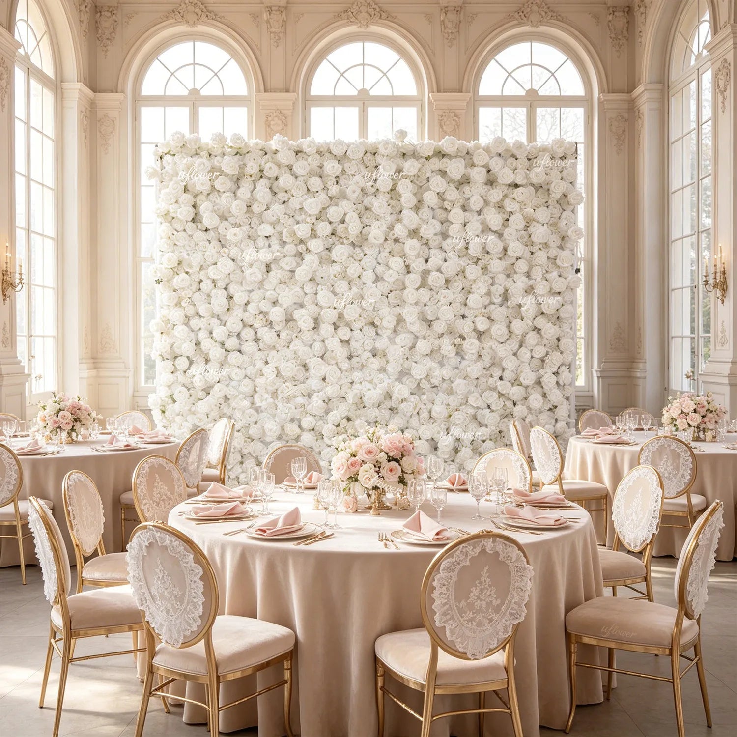 Uflower White Flower Wall Wedding Party Decoration & Event Backdrop SET80253-01