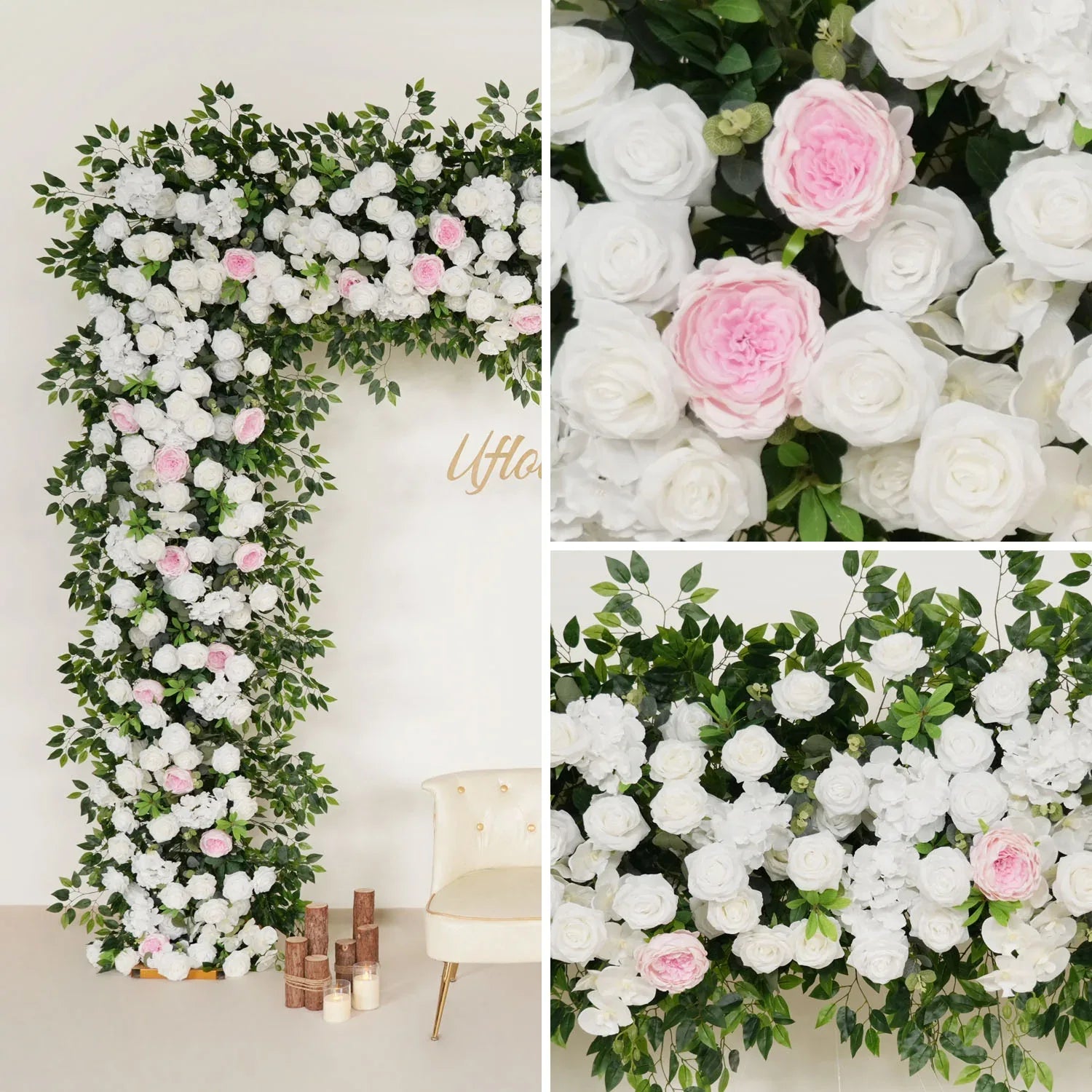 Uflower White Rose Wedding Background Flower Arrangement Arch Decoration SET80002-01 - Uflower