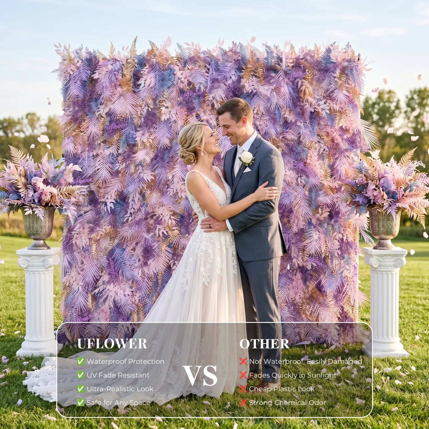 Uflower Pink Purple Flower Wall Wedding Party Decoration & Event Backdrop SET80254-01