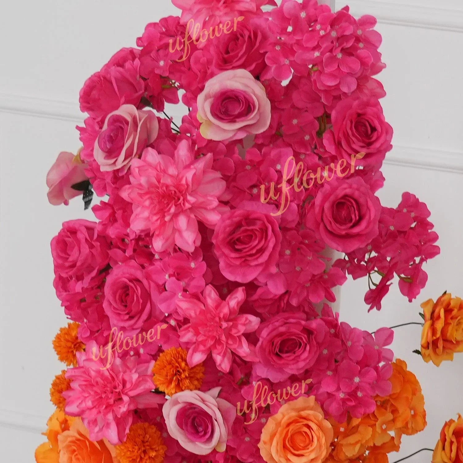 Uflower Rose Red Orange Flower Wedding Backdrop Arch Floral Arrangement SET80202 - Uflower