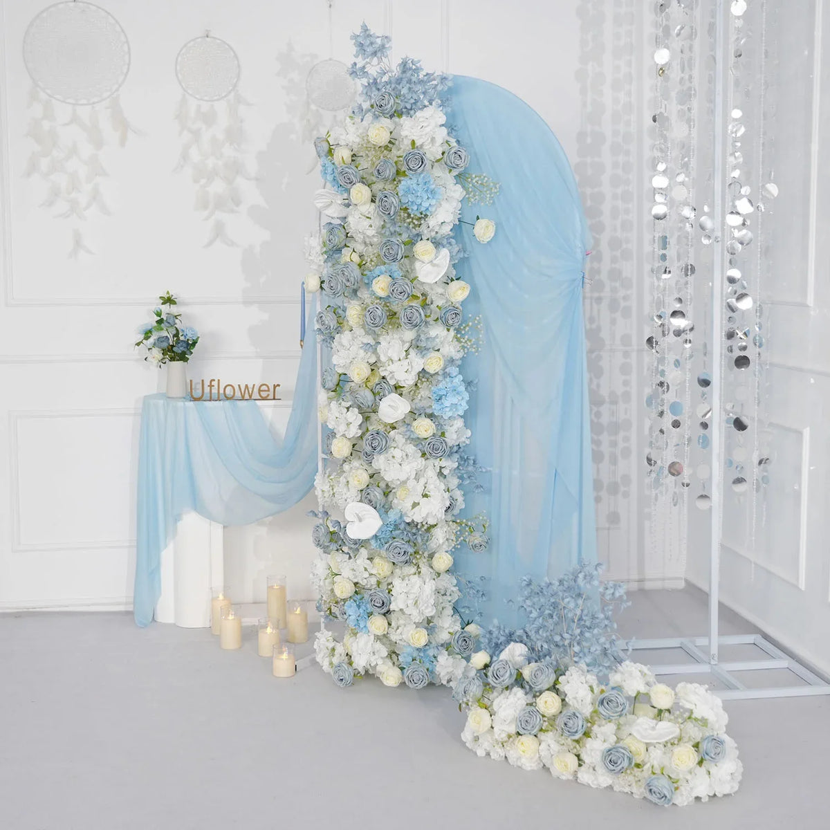 Uflower Blue White Flower Wedding Backdrop Arch Floral Arrangement SET80121 - Uflower