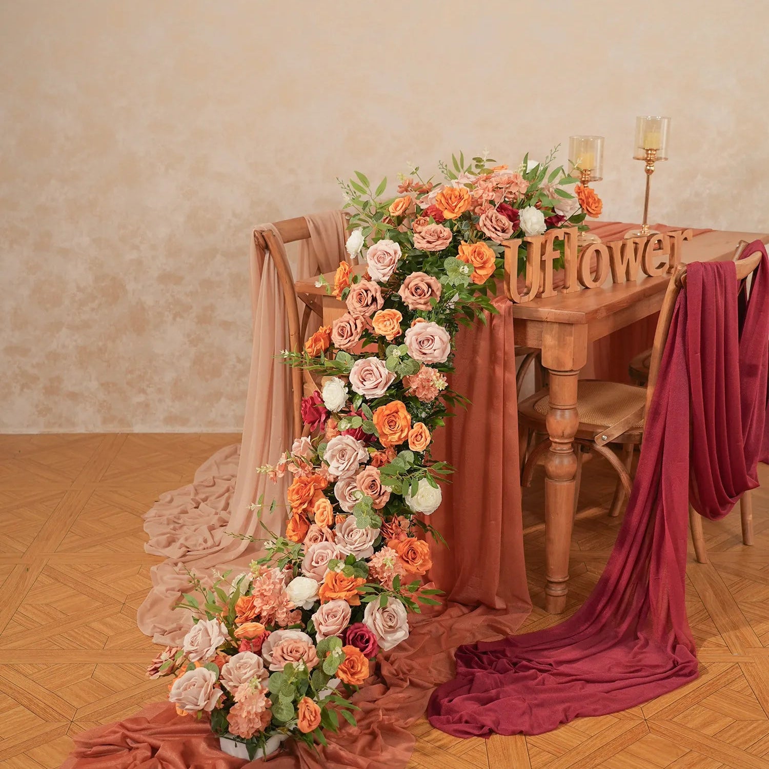 Uflower Mocha Table Runner Sofa Floral Wedding Party Backdrop Decor MC80386-01
