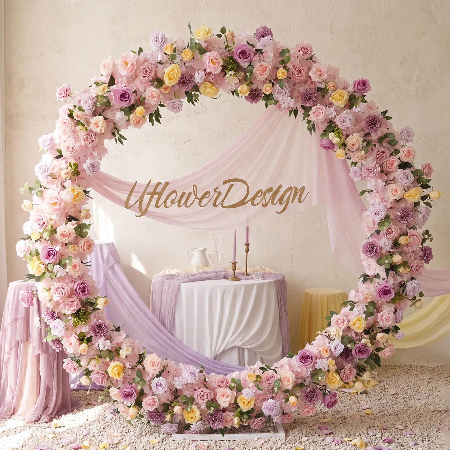 Uflower Artificial Wedding Arch Flowers Set – Round Wedding Arch Decor SET80277-01
