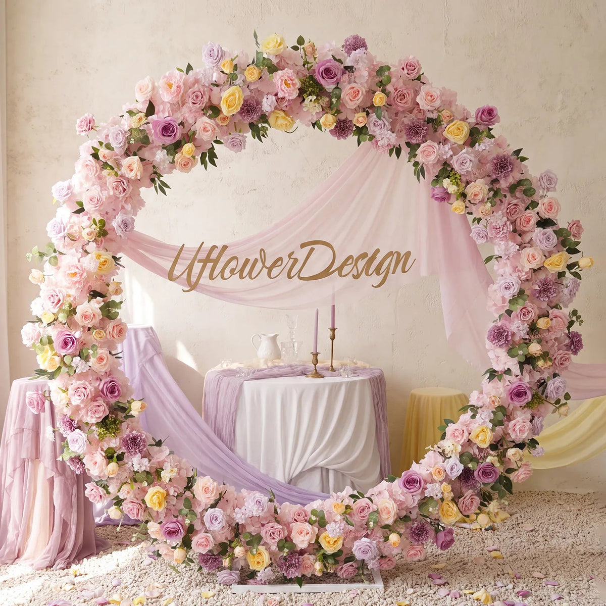 Uflower Artificial Wedding Arch Flowers Set – Round Wedding Arch Decor SET80277-01