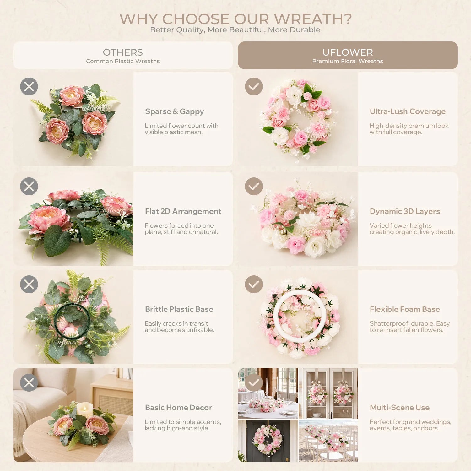 Romantic Artificial Floral Wreath for Wedding, Door & Home Decor MF80004