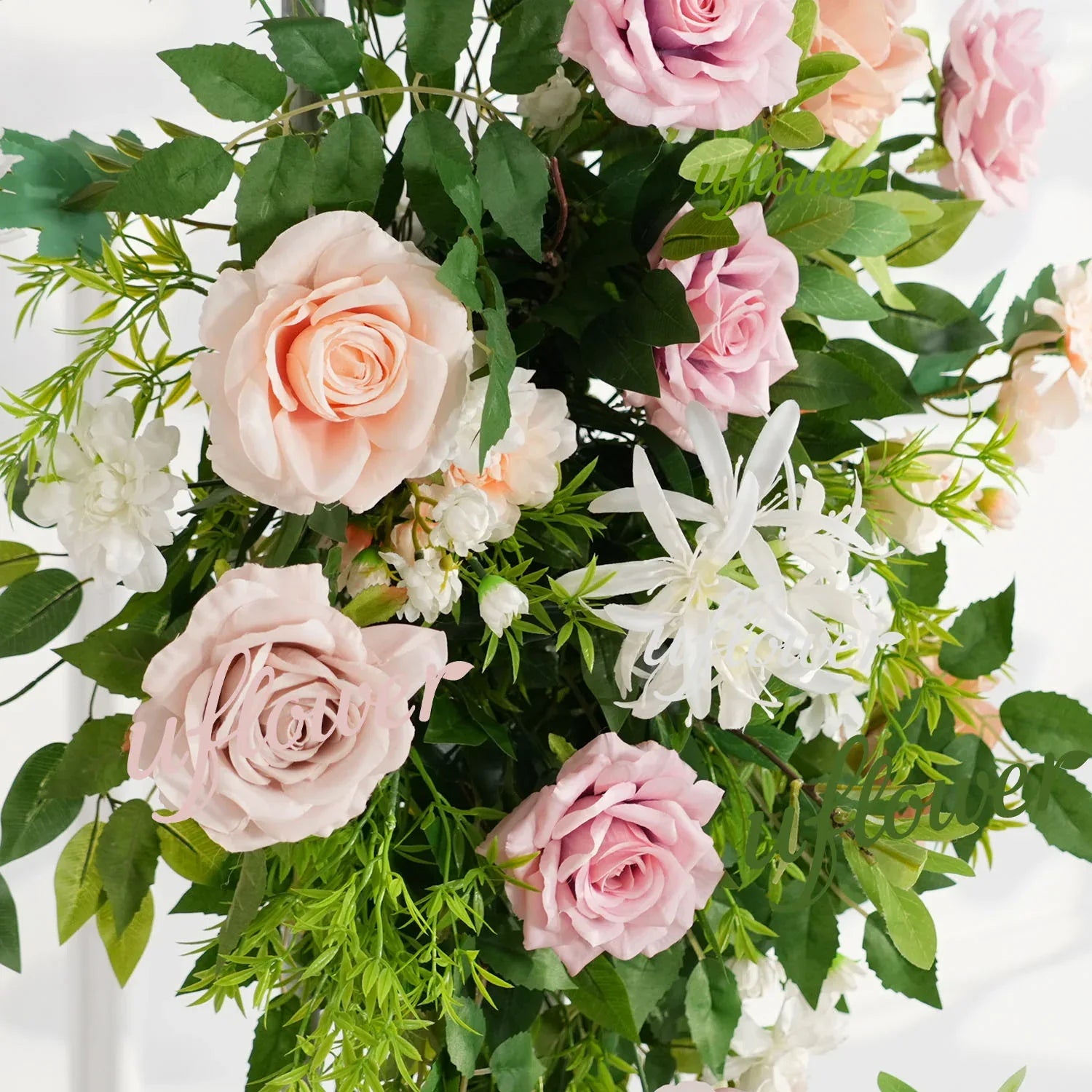 Uflower Pink Rose Green Leaf Hang Flower Floor Floral Wedding Party Event Props SET80148 - Uflower