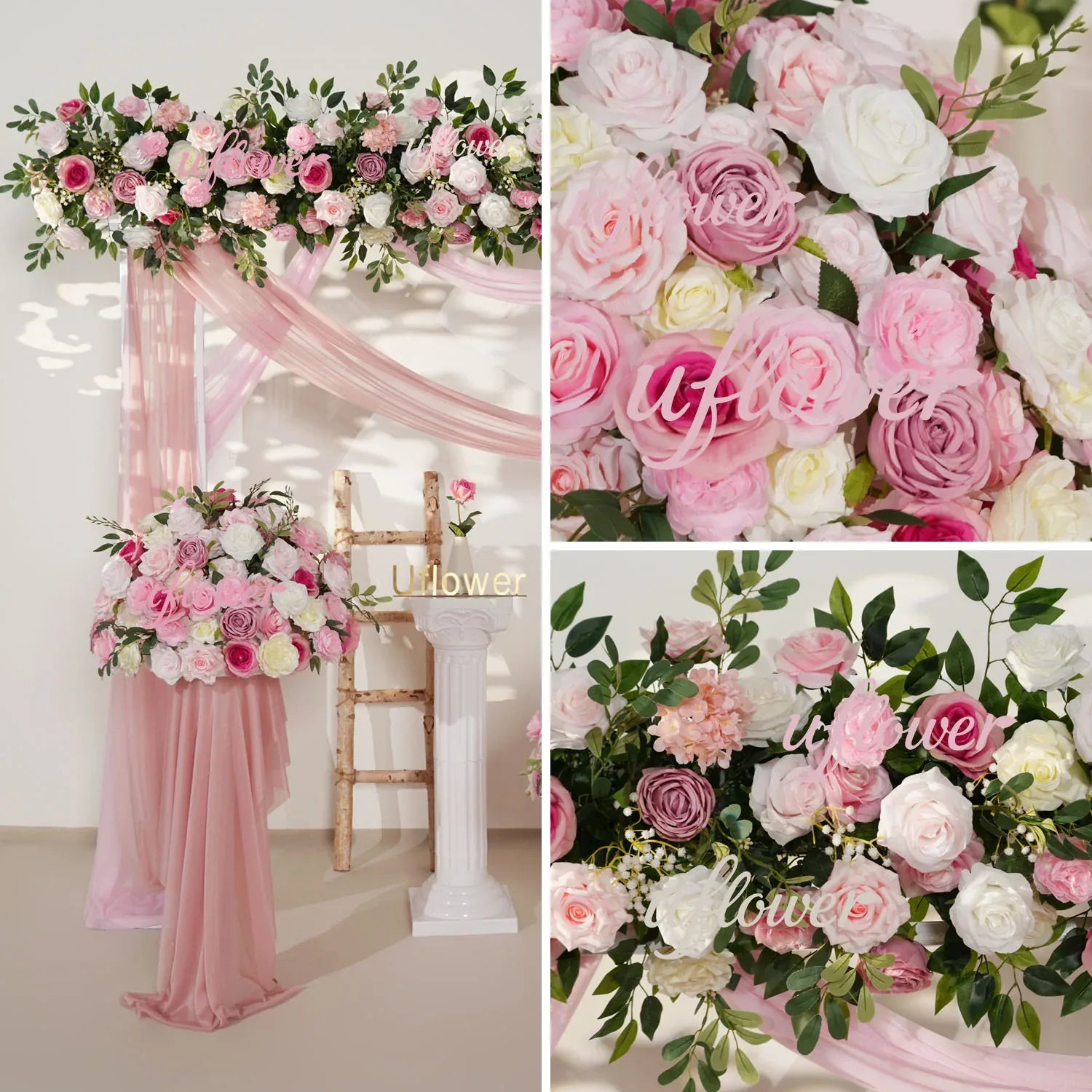 Artificial Pink Rose Flower Arrangement Wedding Backdrop Decor Props SET80142 - Uflower