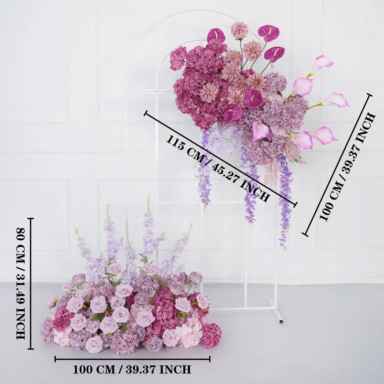 Uflower Rose Hydrangea Calla Lily Wedding Backdrop Arch Hanging Flower Row Floor Floral Arrangement SET80083 - Uflower