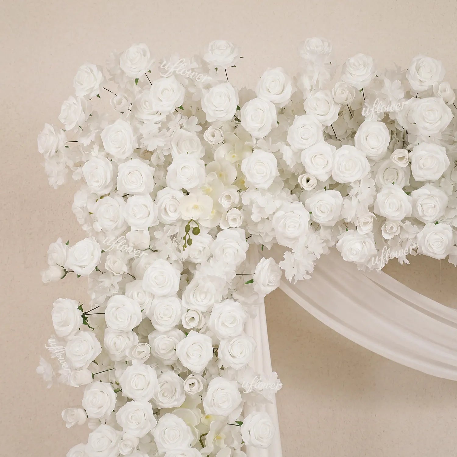 Uflower White Rose Flower Row Wedding Background Square Arch SET80256-01