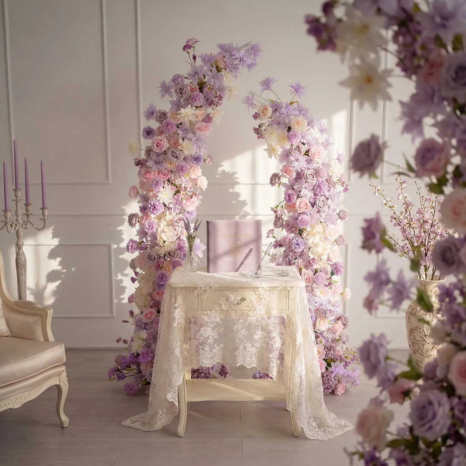 Uflower Purple Floral Horn Arch Wedding Party Backdrop Decor SET80243-01