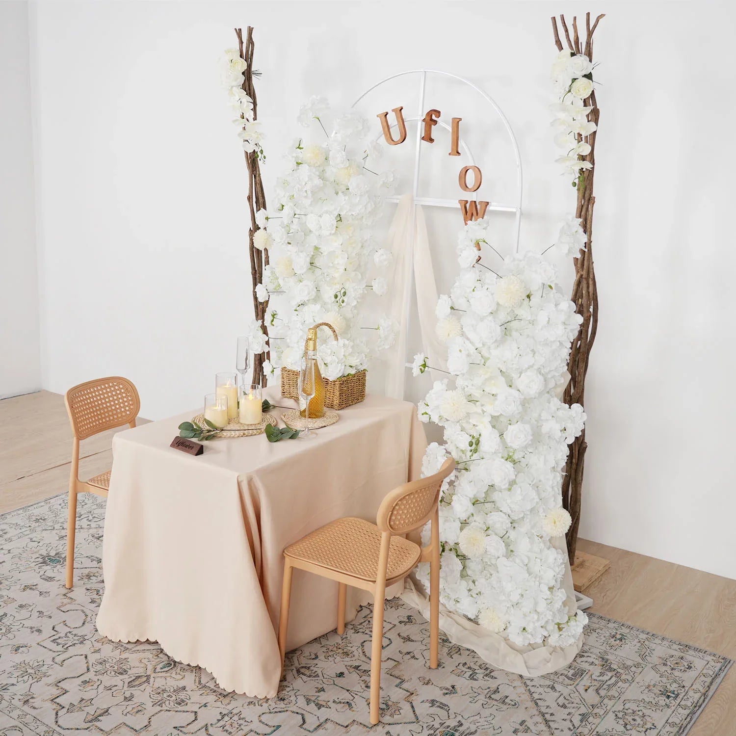 Artificial White Rose Wedding KT Backdrop Flower Row Decor SET80071 - Uflower