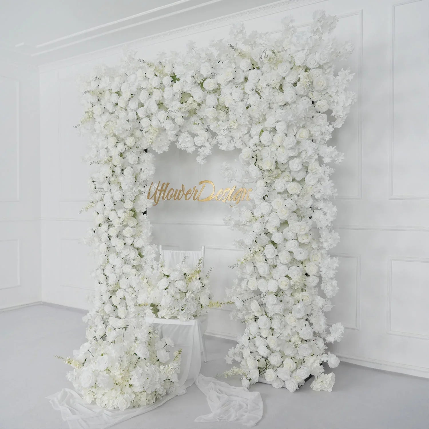 Uflower Artificial White Rose Flower Arrangement Wedding Backdrop Decor Props SET80052-01 - Uflower