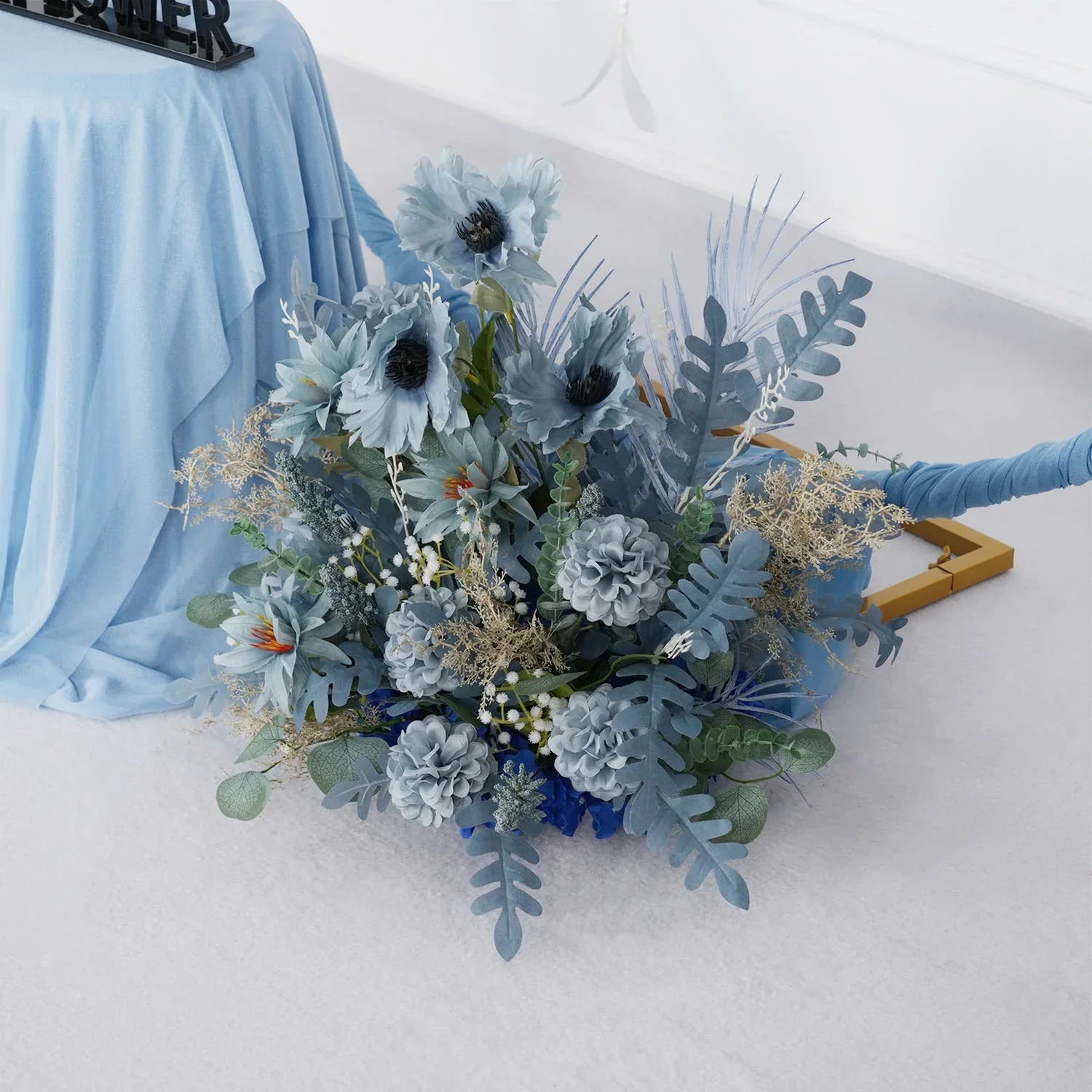 Artificial Grayish Blue Wedding KT Backdrop Flower Row Decor SET80072 - Uflower