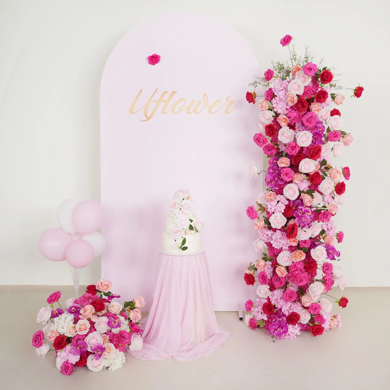 Uflower Pink Rose Wedding Background Arch KT Board Decoration Flower Arrangement SET80082 - Uflower