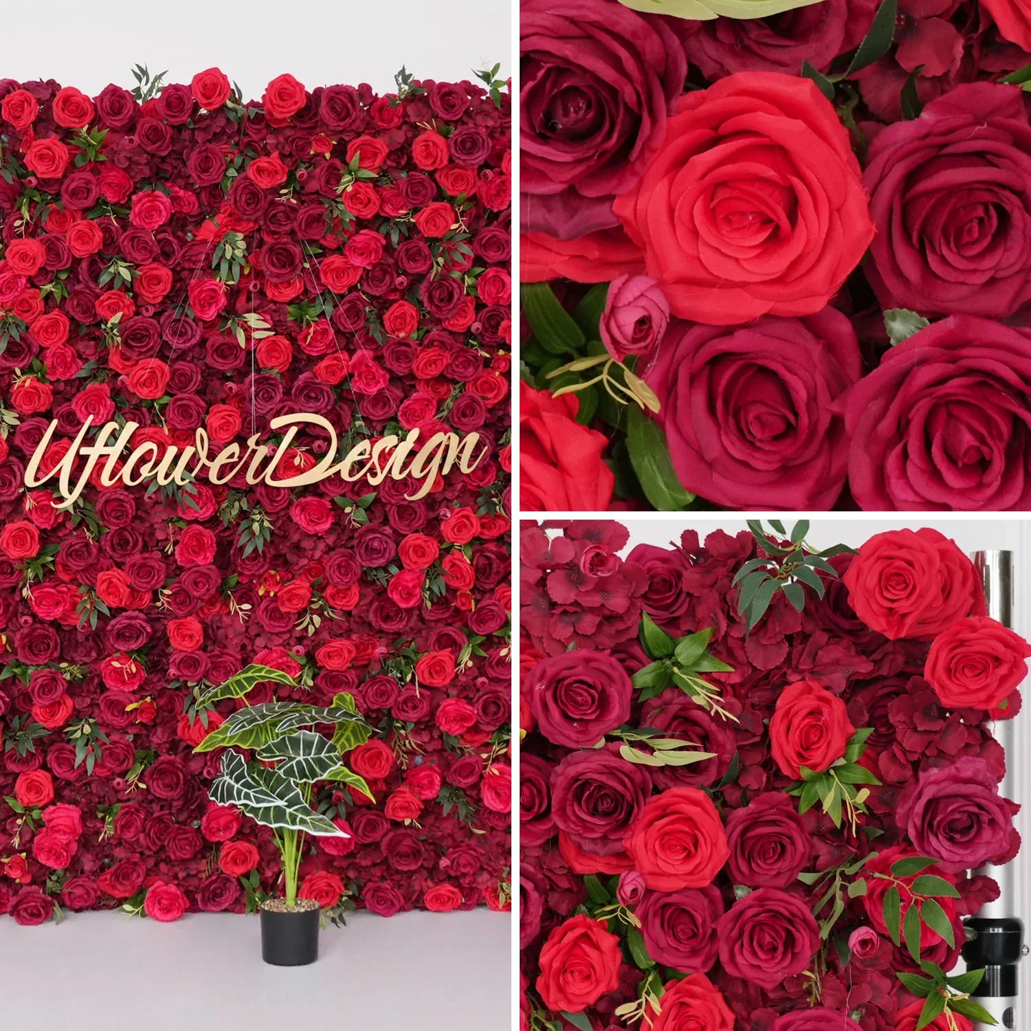 Uflower Artificial Red Rose Wall Wedding Backdrop Decor SET80118 - Uflower