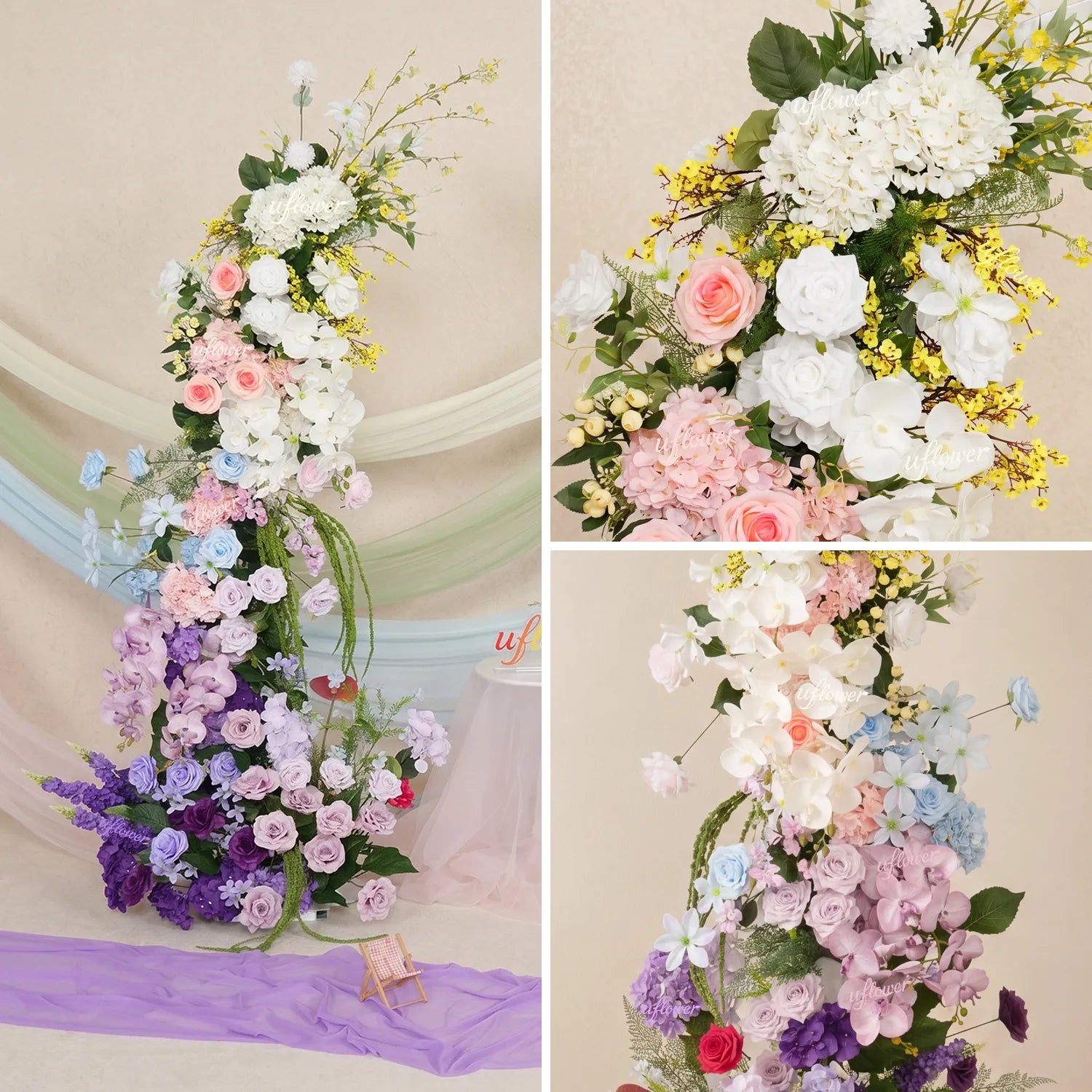 Uflower Purple Horn Arch Wedding Backdrop Party Event Decor Props SET80250-01