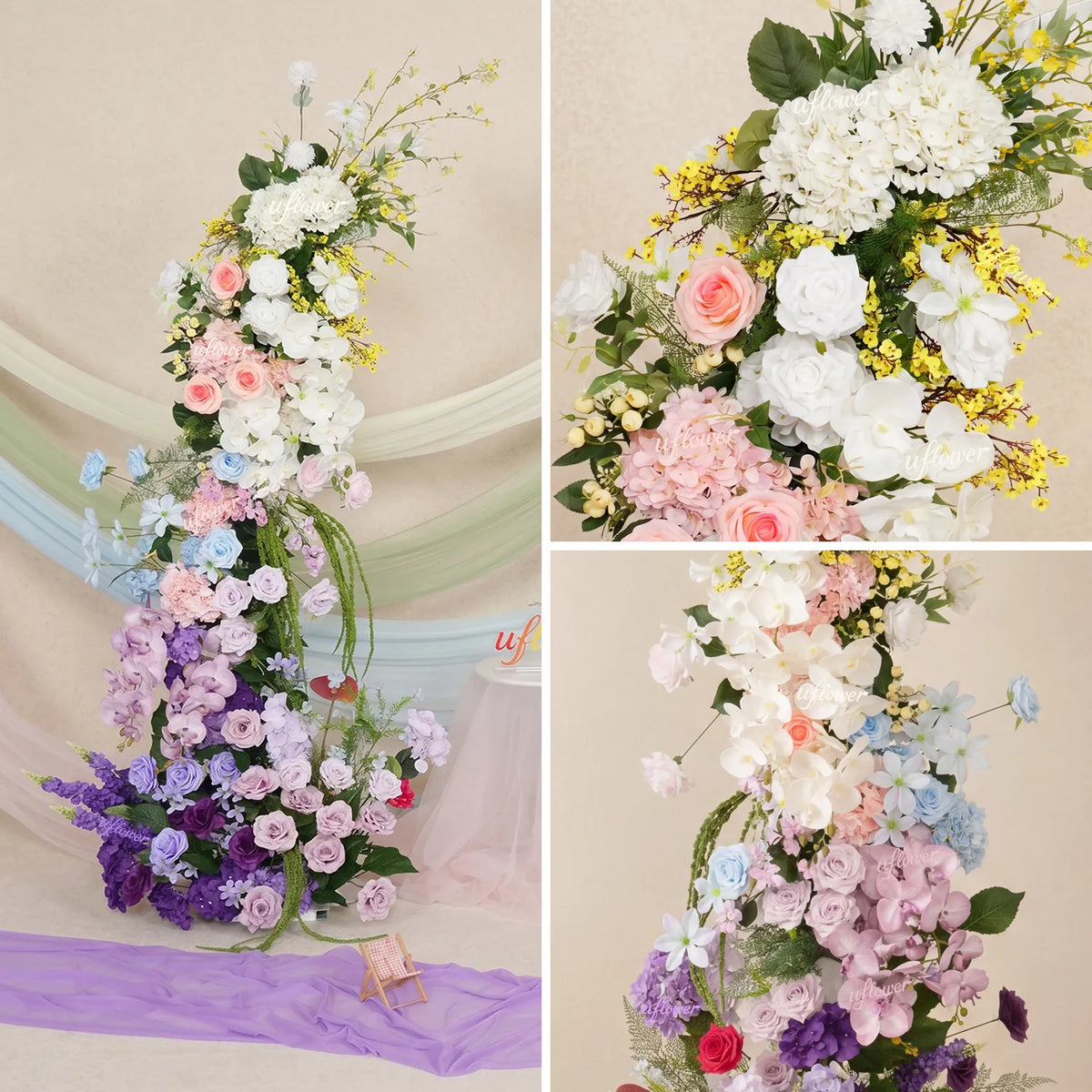 Uflower Purple Horn Arch Wedding Backdrop Party Event Decor Props SET80250-01